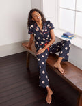 Chemise de pyjama Phoebe-Bleu marine foncé, pois réguliers