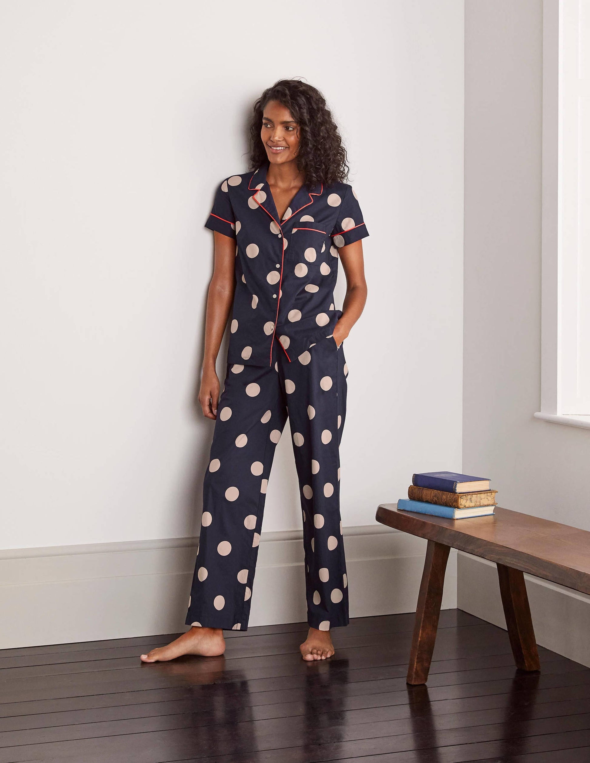 Chemise de pyjama Phoebe-Bleu marine foncé, pois réguliers-2