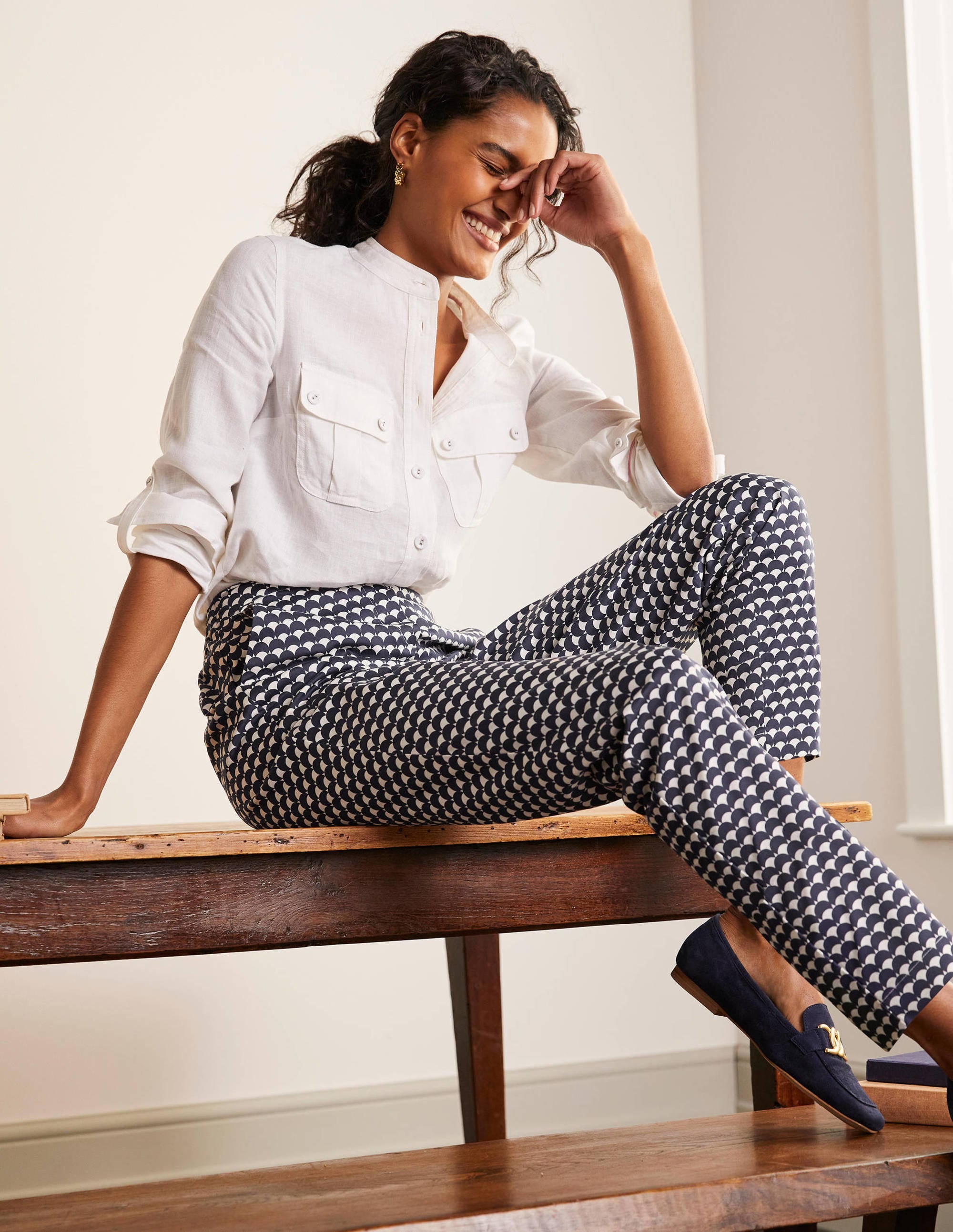 Pantalon à enfiler-Bleu marine, rang festonné - Image 1