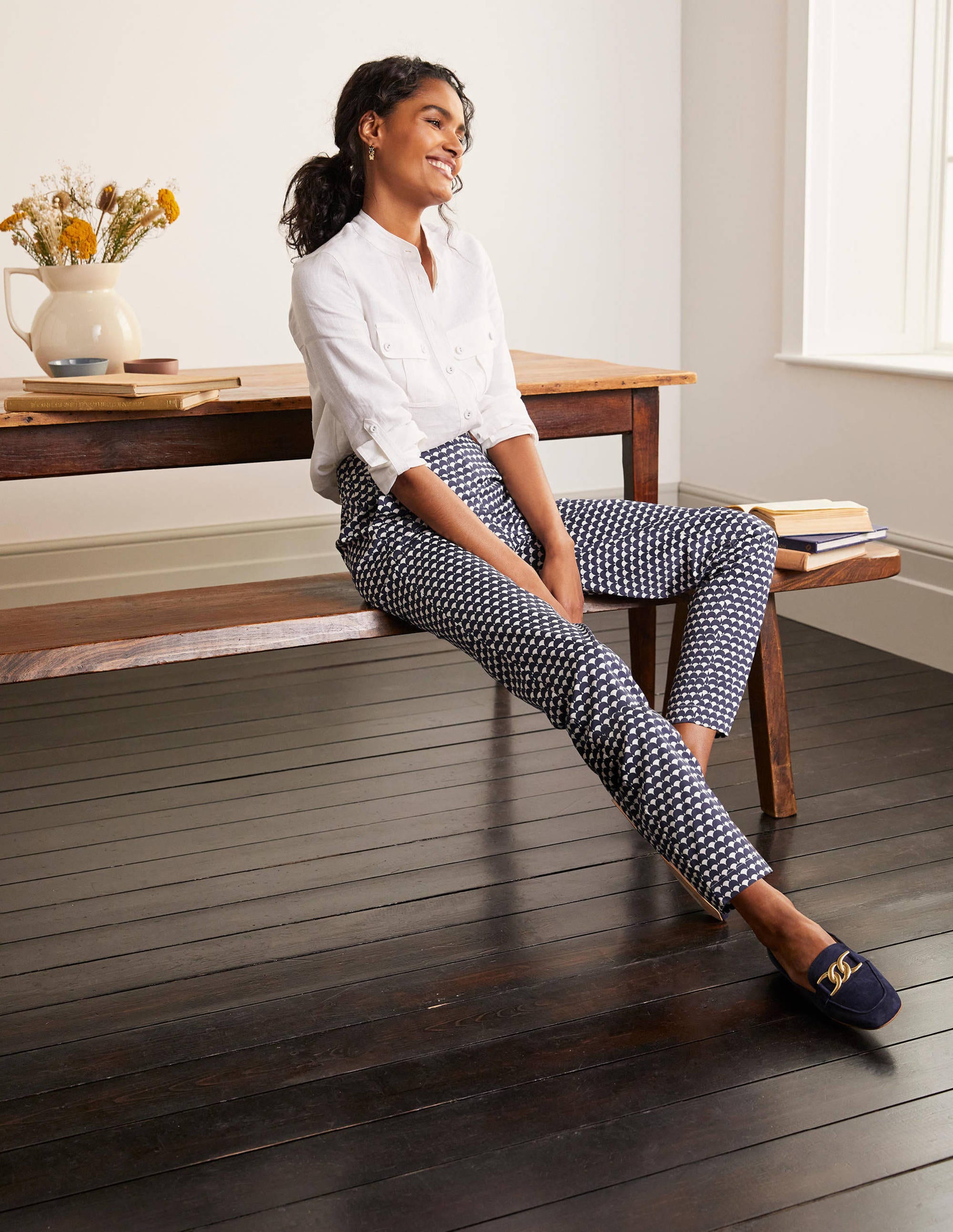 Pantalon à enfiler-Bleu marine, rang festonné - Image 2