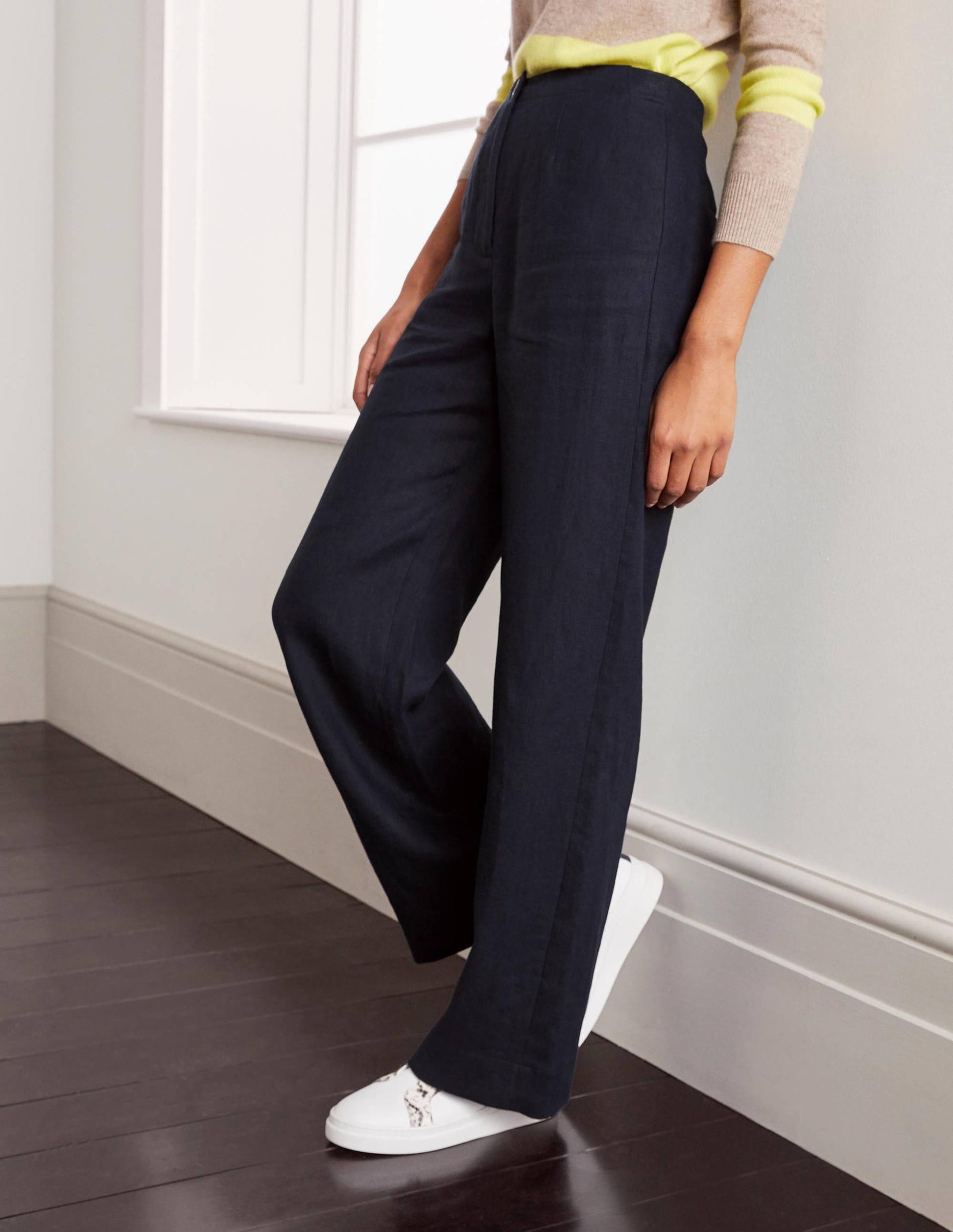 Pantalon Eldon en lin-Bleu marine-1