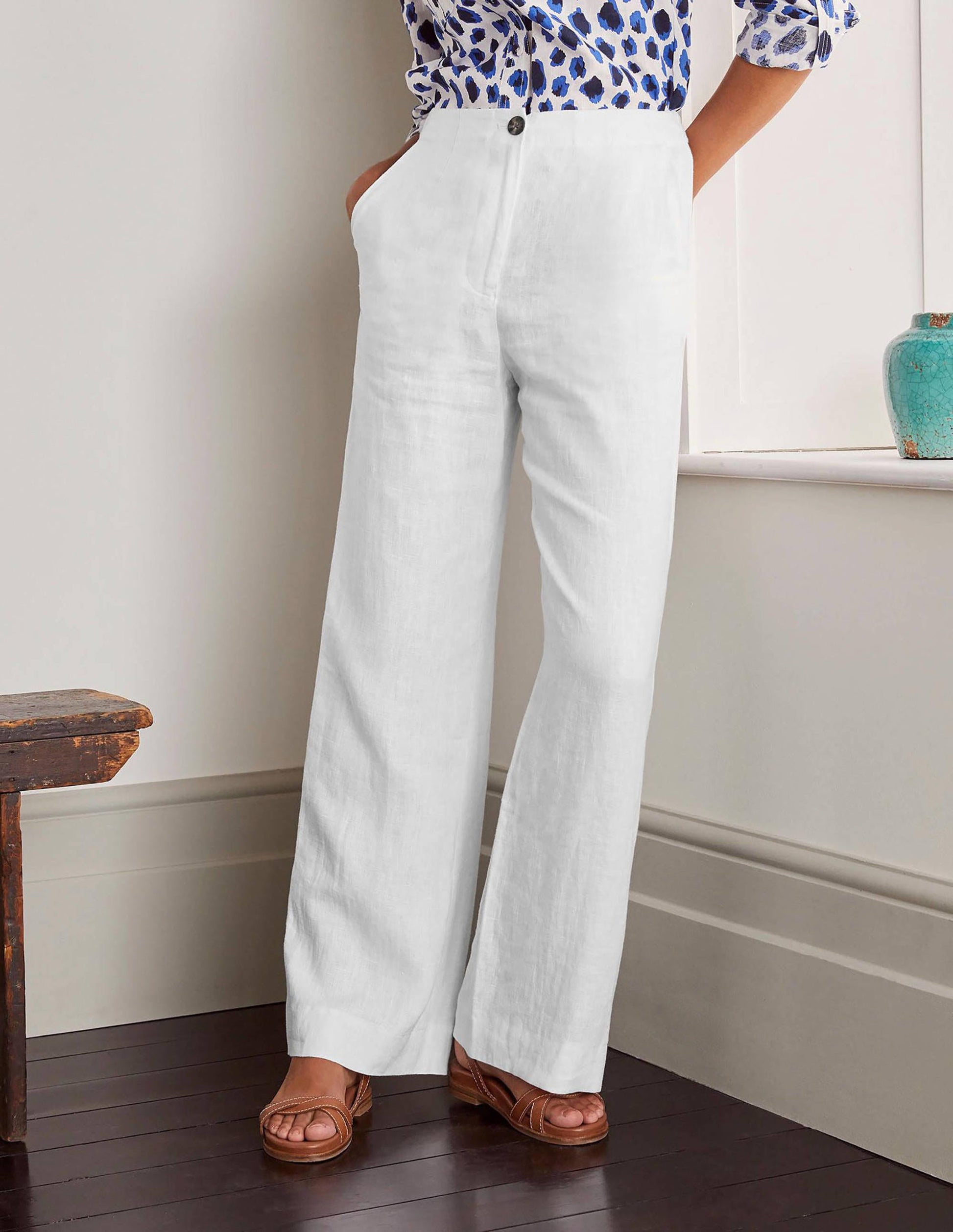 Pantalon Eldon en lin-Blanc-1