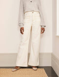 Patch Pocket Wide Leg Jeans-Ivory
