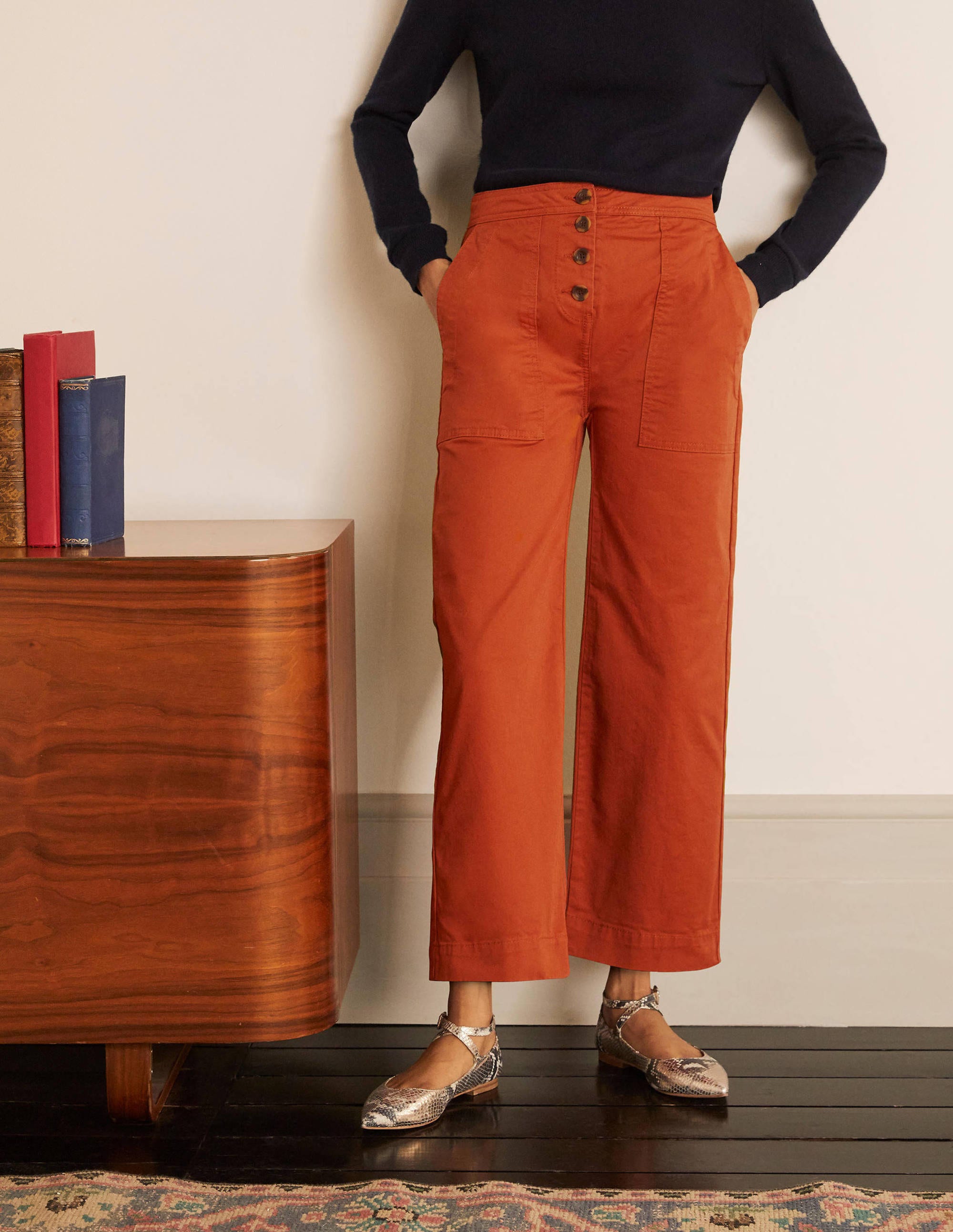 Pantalon Beaufort avec braguette boutonnée-Rouge cuivré - Image 1