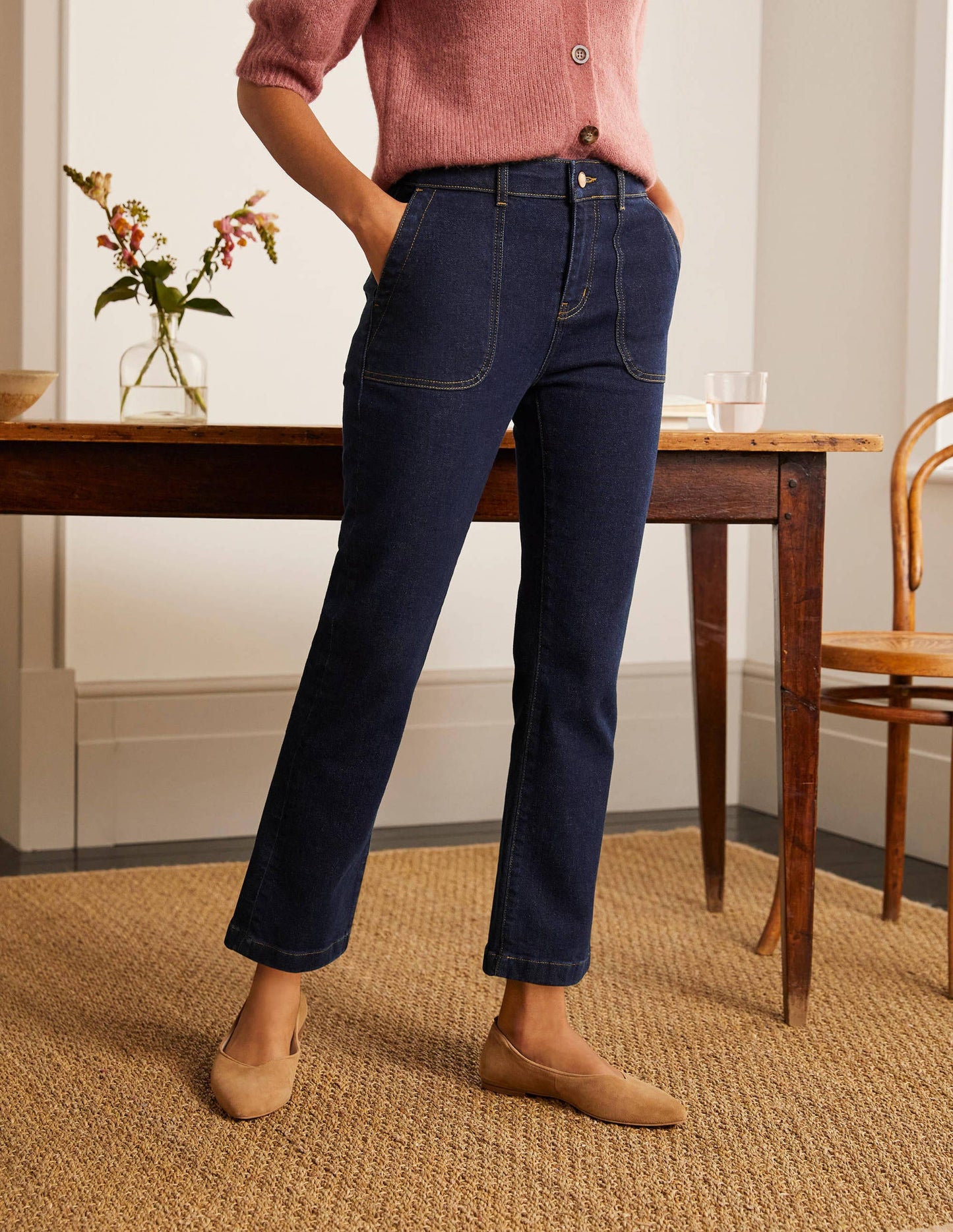 7/8-Utility-Jeans mit Schlag-Indigoblau