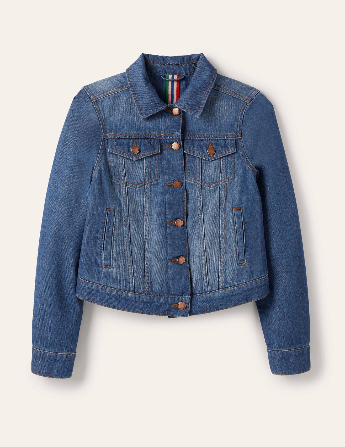 Authentische Denim-Jacke-Mittleres Vintageblau