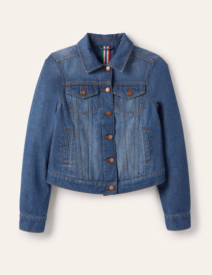 Authentische Denim-Jacke-Mittleres Vintageblau-5