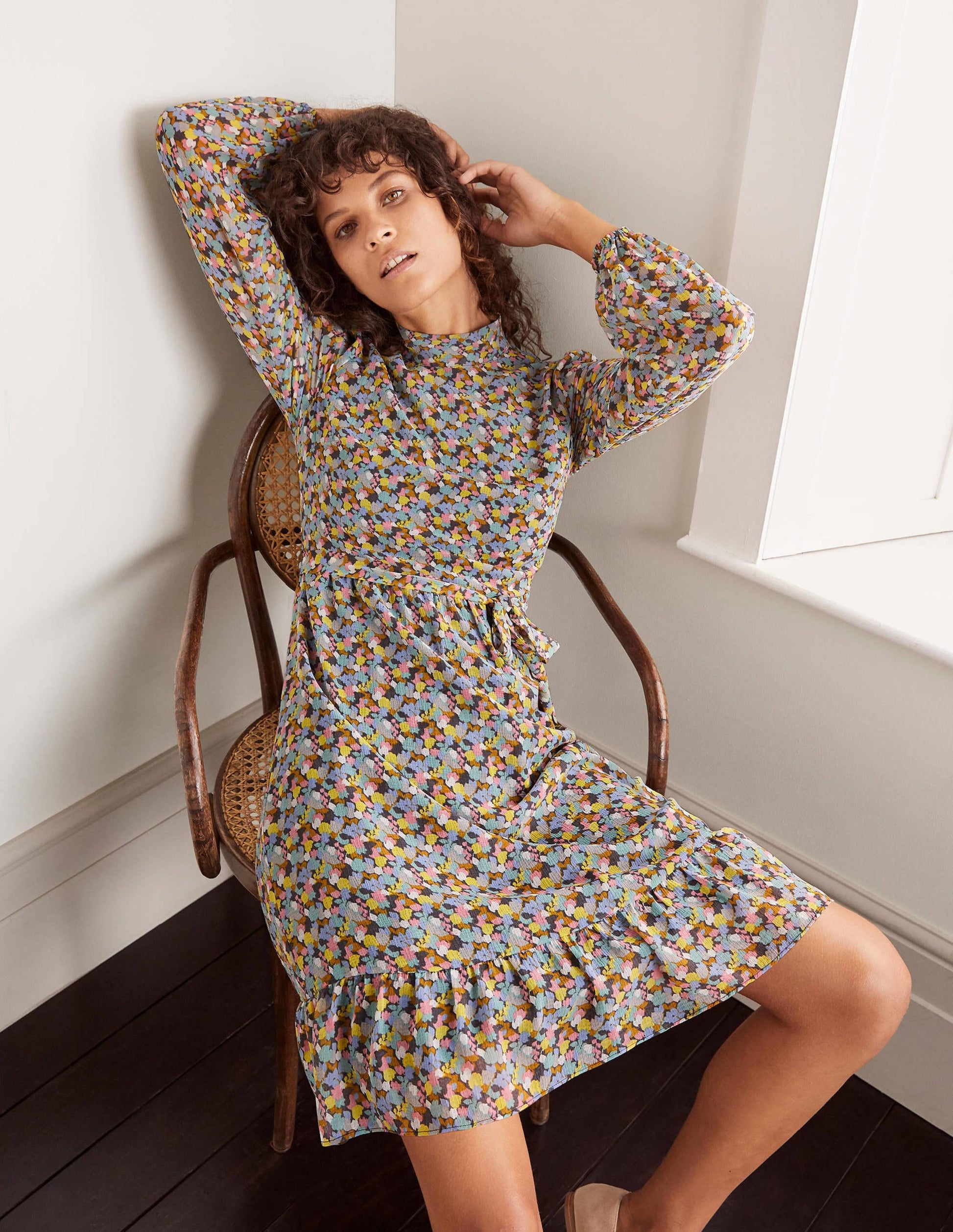Robe Lottie à ceinture-Menthe pomme, motif Pressed Bloom-4