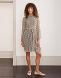 Robe Lottie à ceinture-Menthe pomme, motif Pressed Bloom