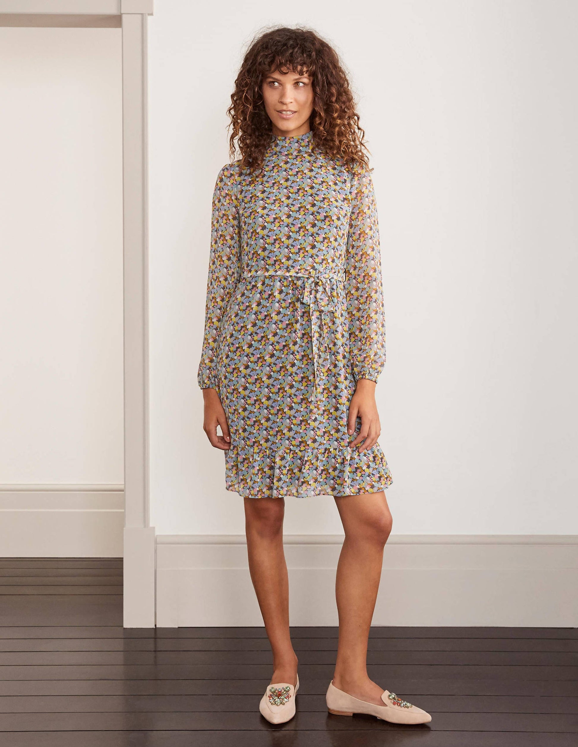 Robe Lottie à ceinture-Menthe pomme, motif Pressed Bloom-1