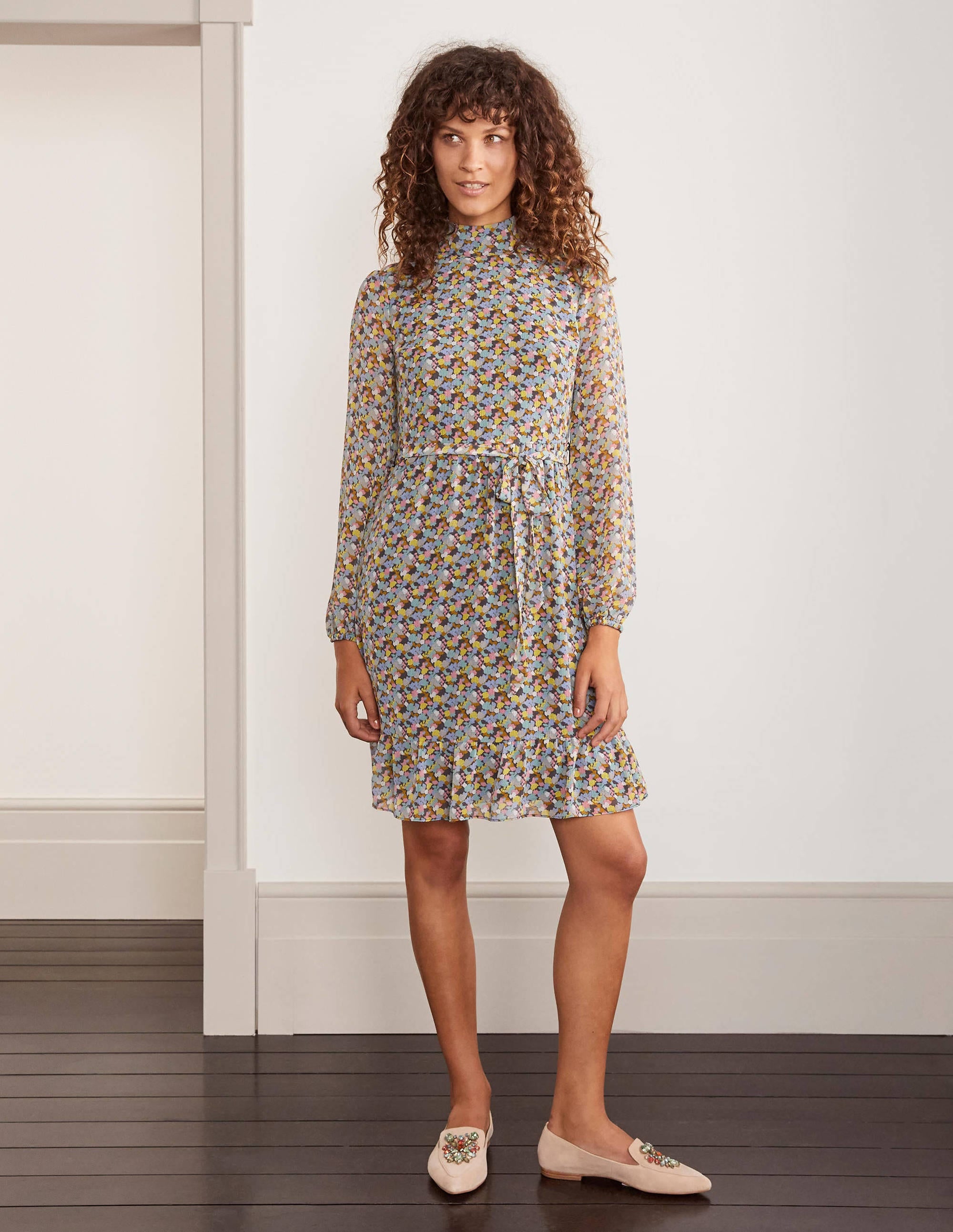 Robe Lottie à ceinture-Menthe pomme, motif Pressed Bloom - Image 1