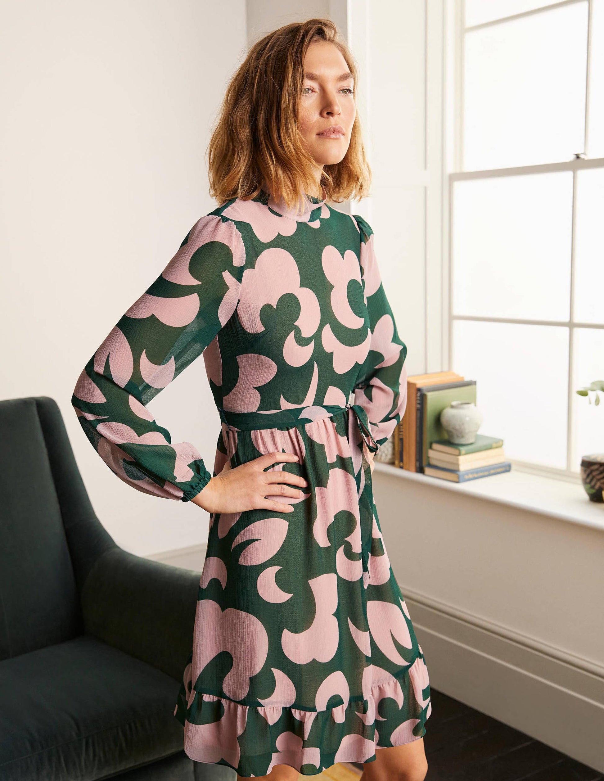 Robe Lottie à ceinture-Feuille de palmier, motif Dream Cloud-4