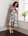 Robe-chemise midi Kitty-Ivoire, motif Exotic Escape