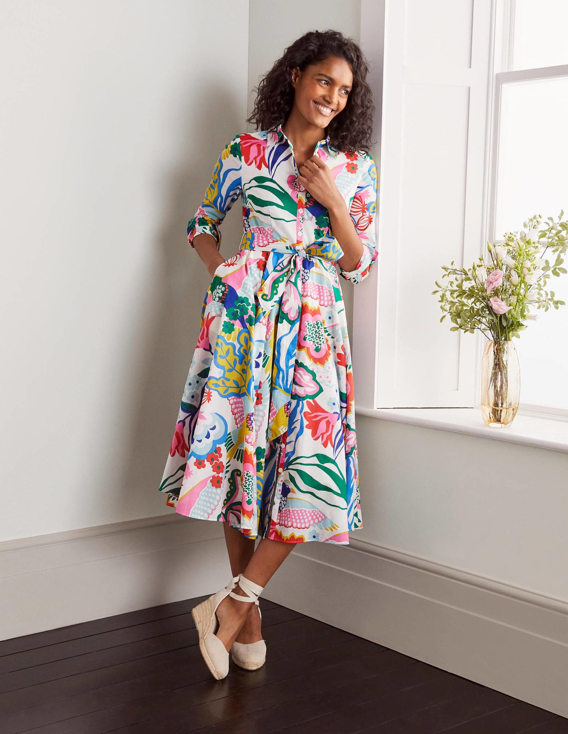 Robe-chemise midi Kitty-Ivoire, motif Exotic Escape-1