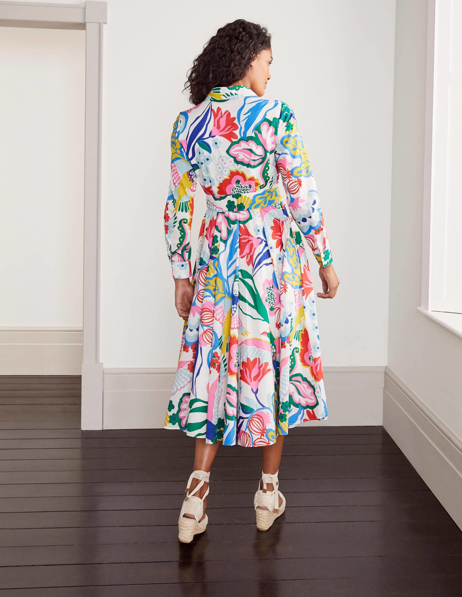 Robe-chemise midi Kitty-Ivoire, motif Exotic Escape-3