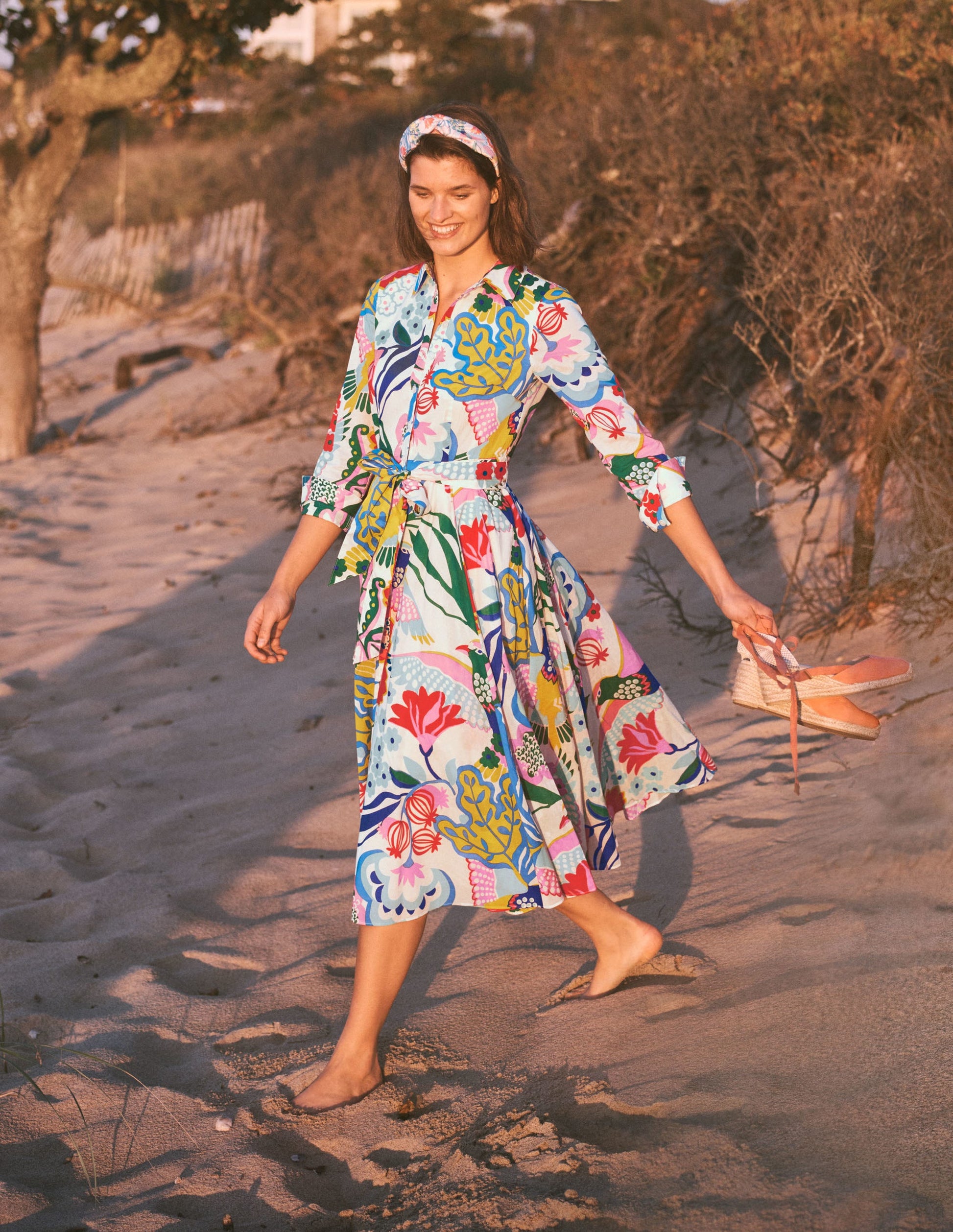 Robe-chemise midi Kitty-Ivoire, motif Exotic Escape-6
