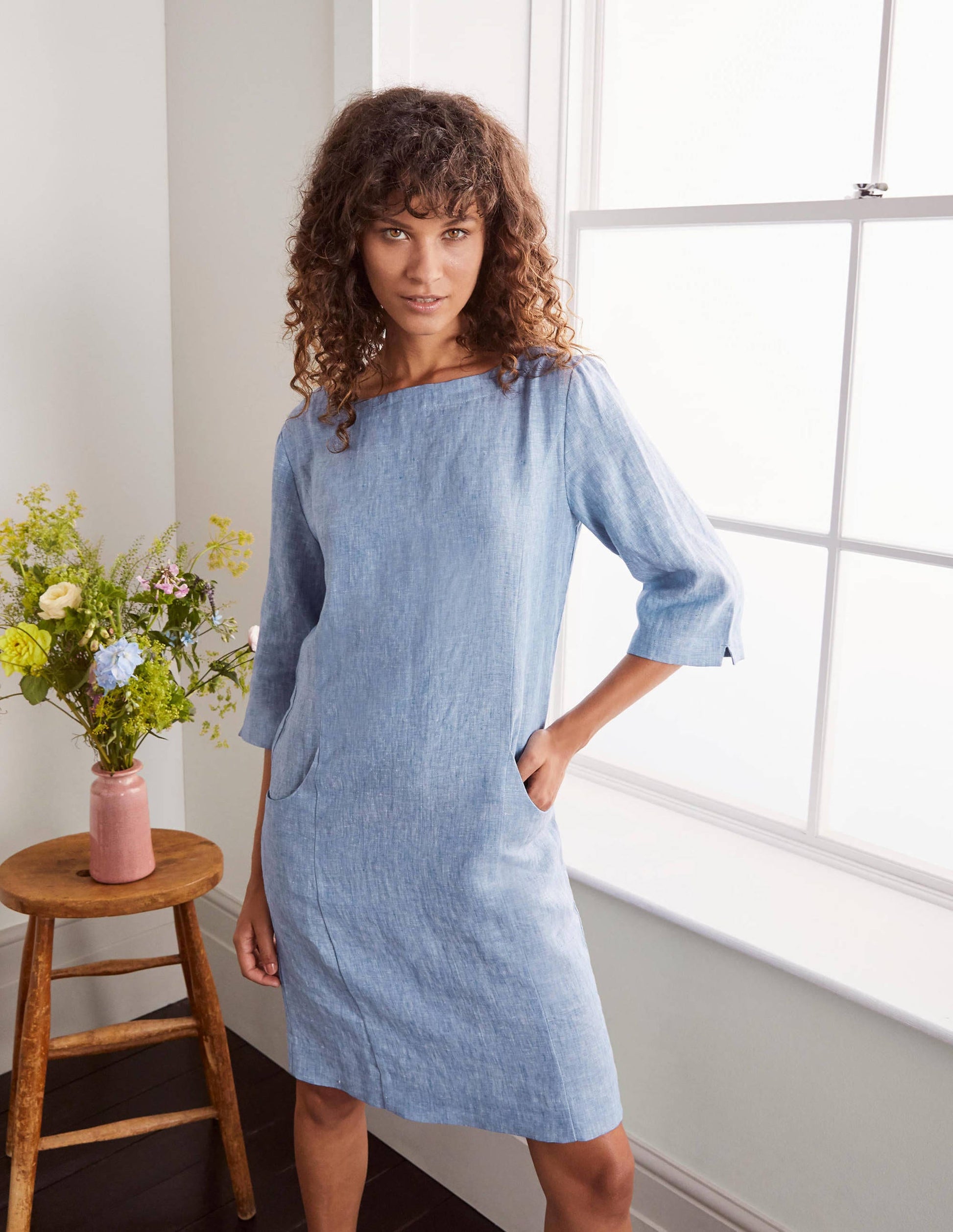 Robe Laurie en lin-Chambray bleu gris-4