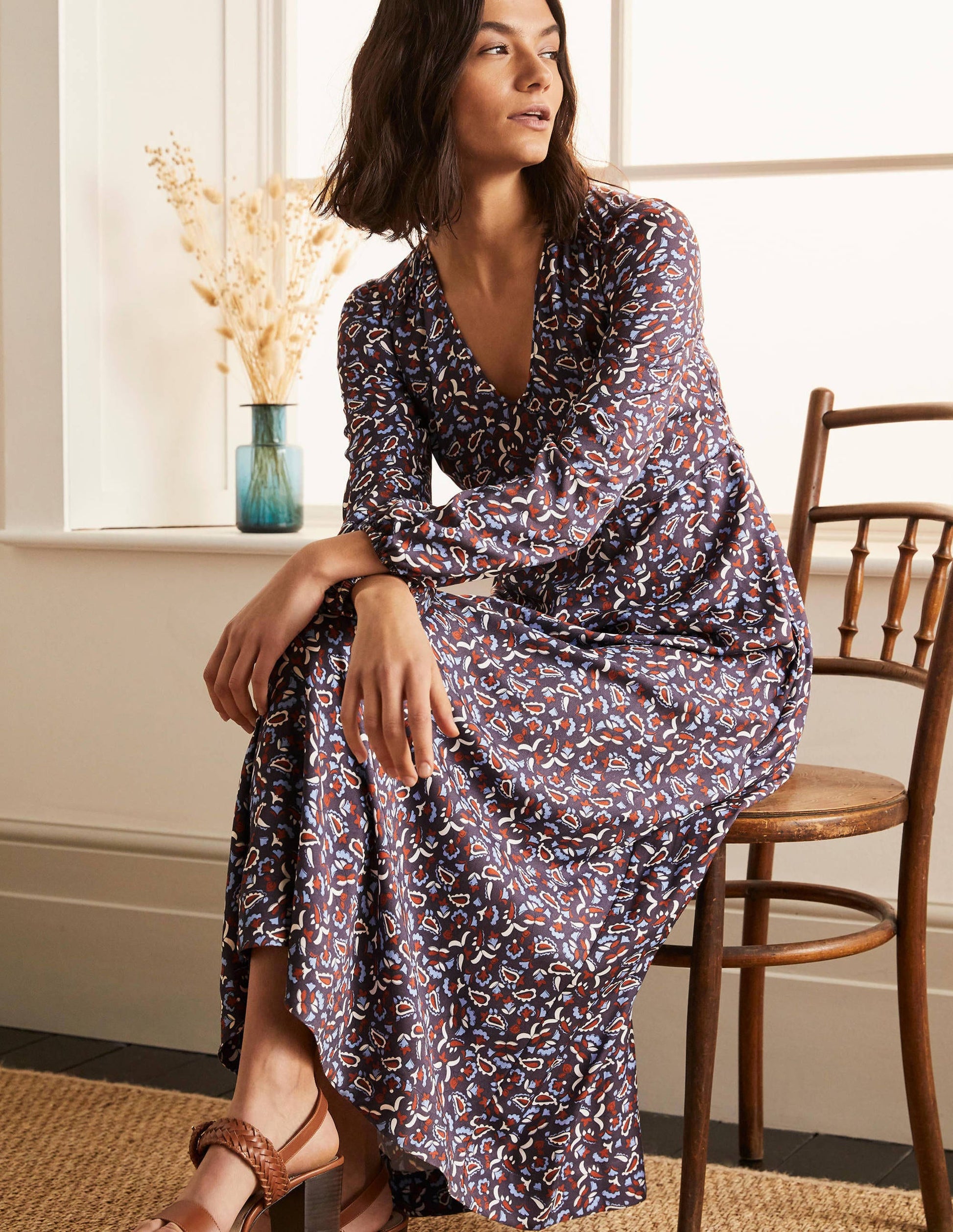 Tanya Midi Dress-Asphalt, Floral Paisley-2