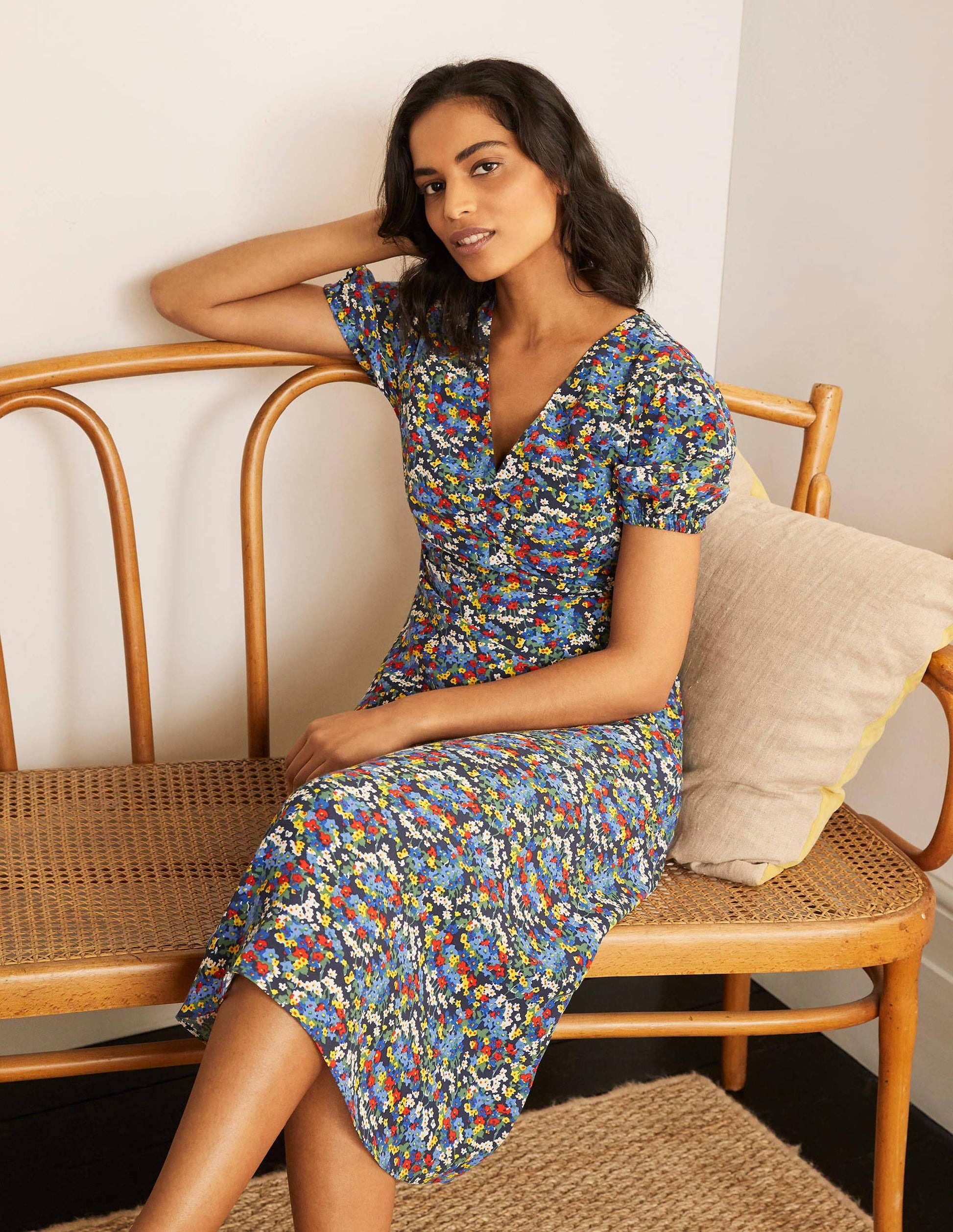 Tessa Midikleid-Französisches Navy/Ackerbohnengrün, Filigranes Muster-5