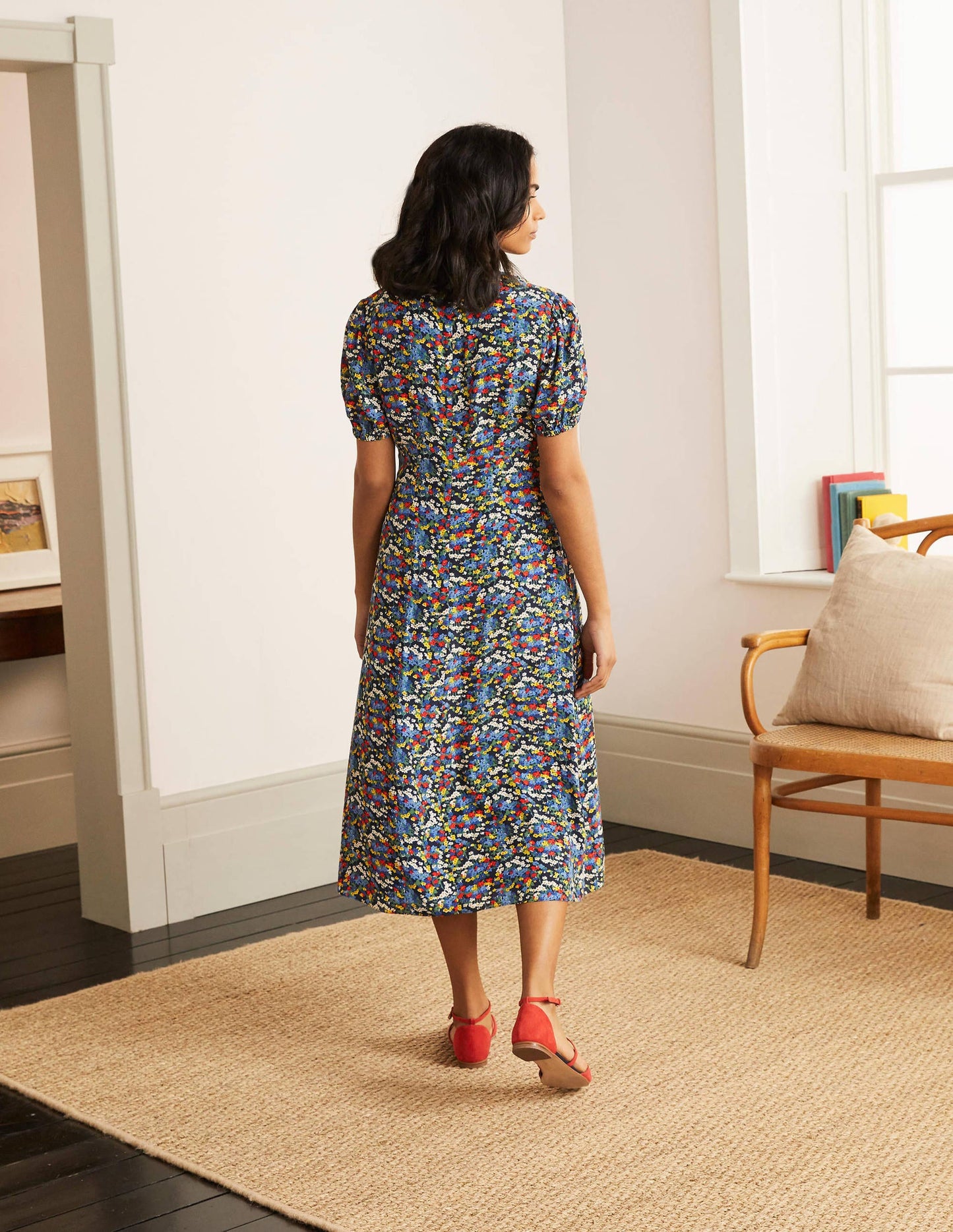 Tessa Midikleid-Französisches Navy/Ackerbohnengrün, Filigranes Muster