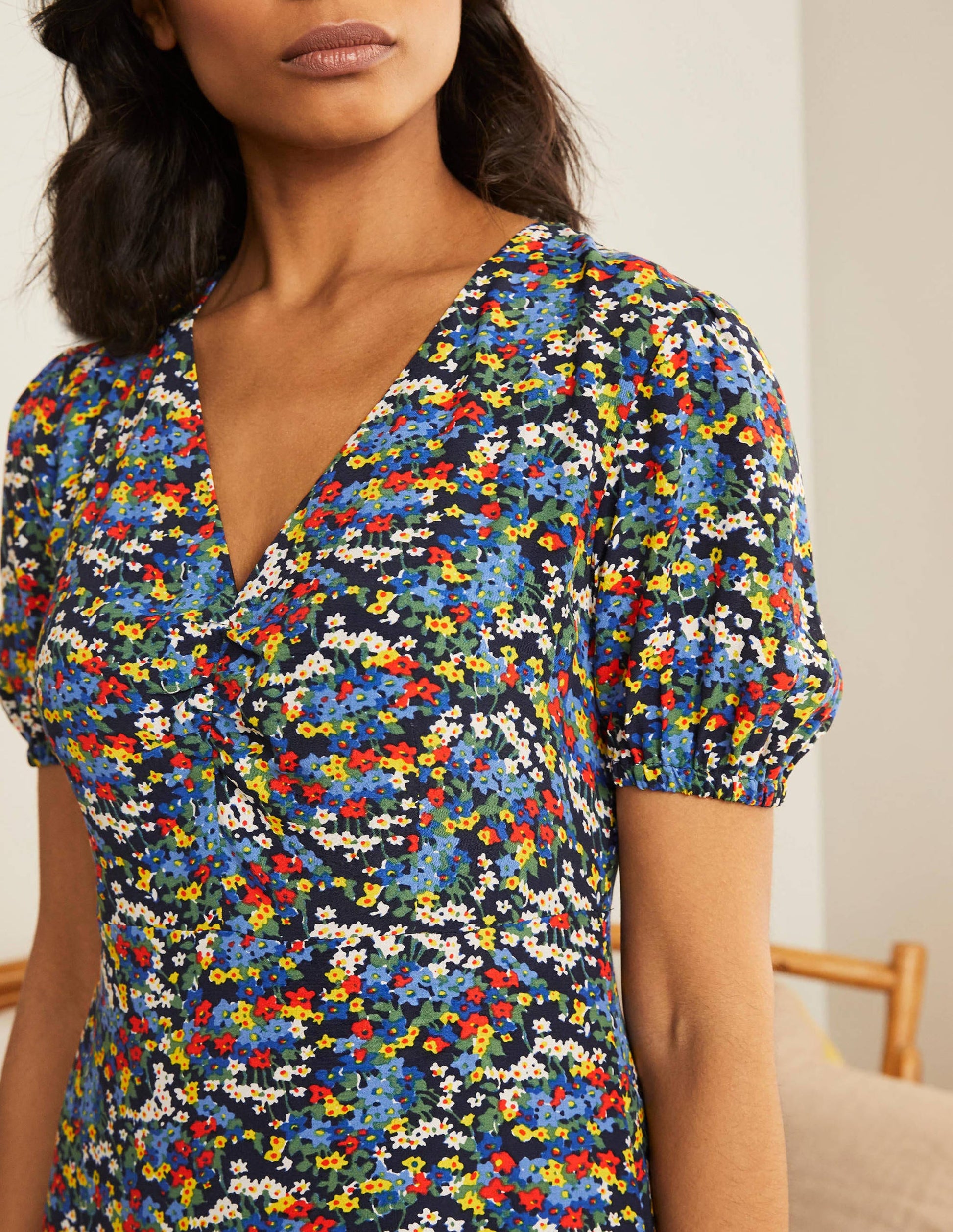 Tessa Midikleid-Französisches Navy/Ackerbohnengrün, Filigranes Muster-3