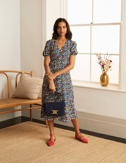 Tessa Midikleid-Französisches Navy/Ackerbohnengrün, Filigranes Muster-4