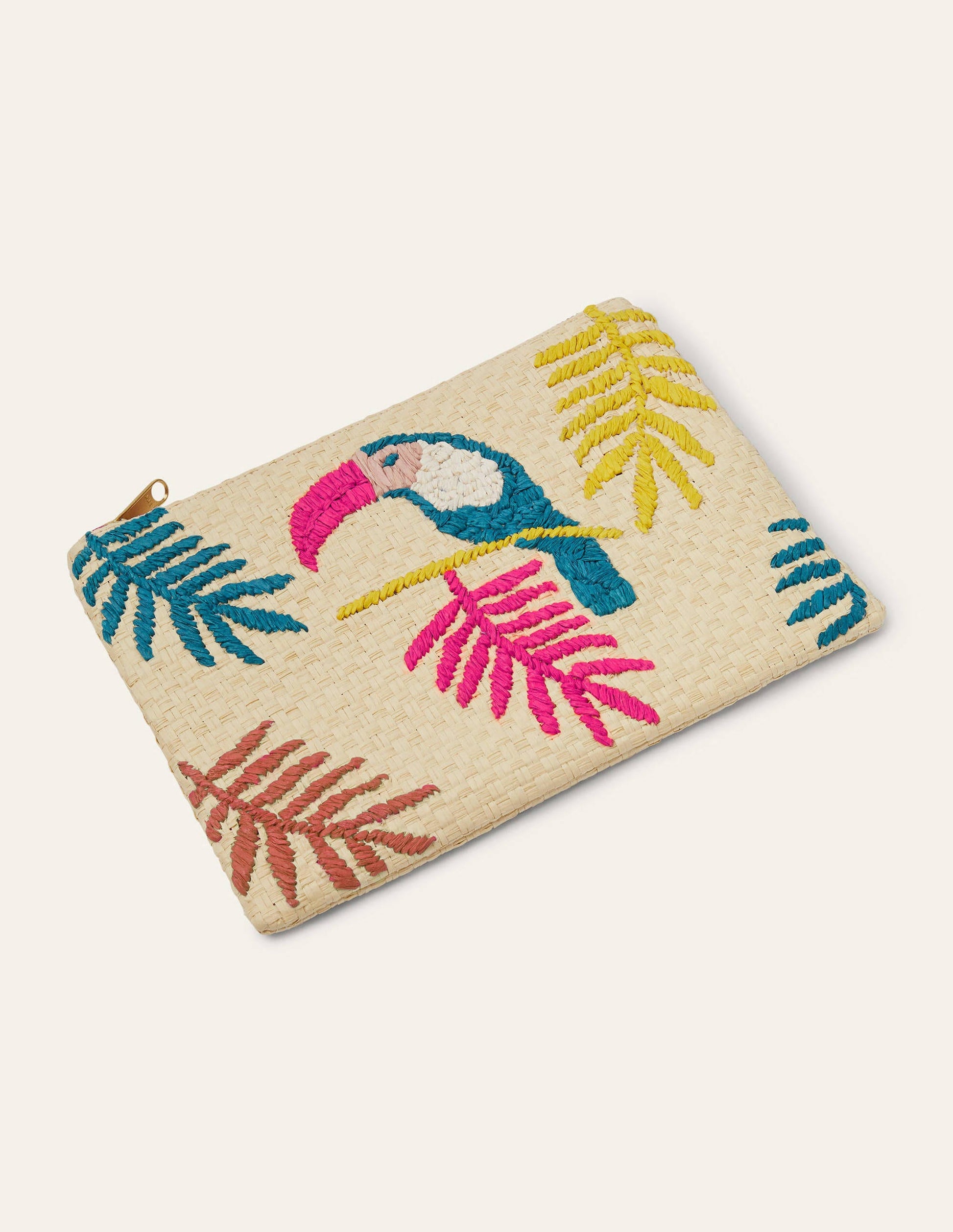 Embroidered Raffia Keepsake-Natural Toucan-1