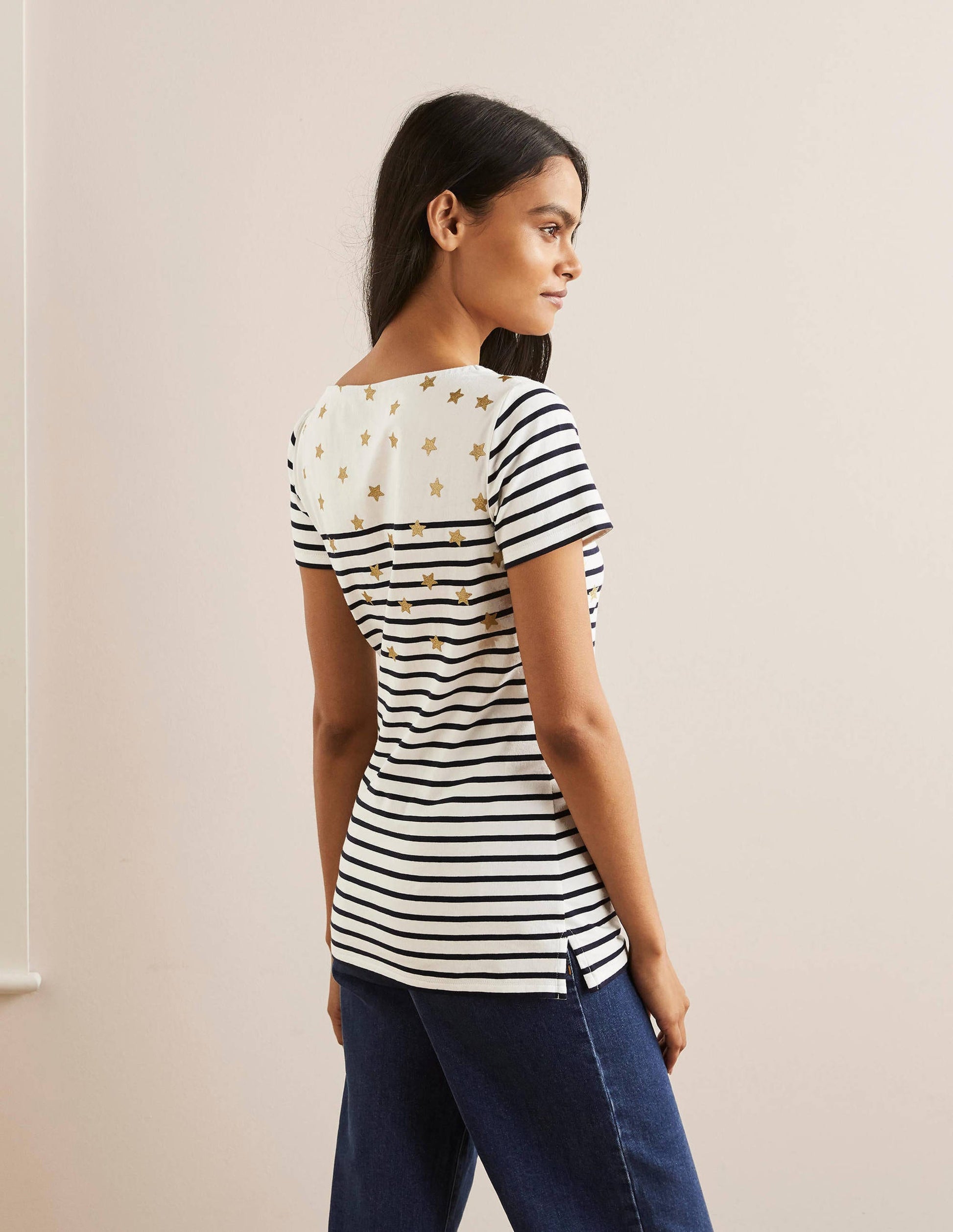Kurzärmliges Bretonshirt-Verstreute Sterne-3