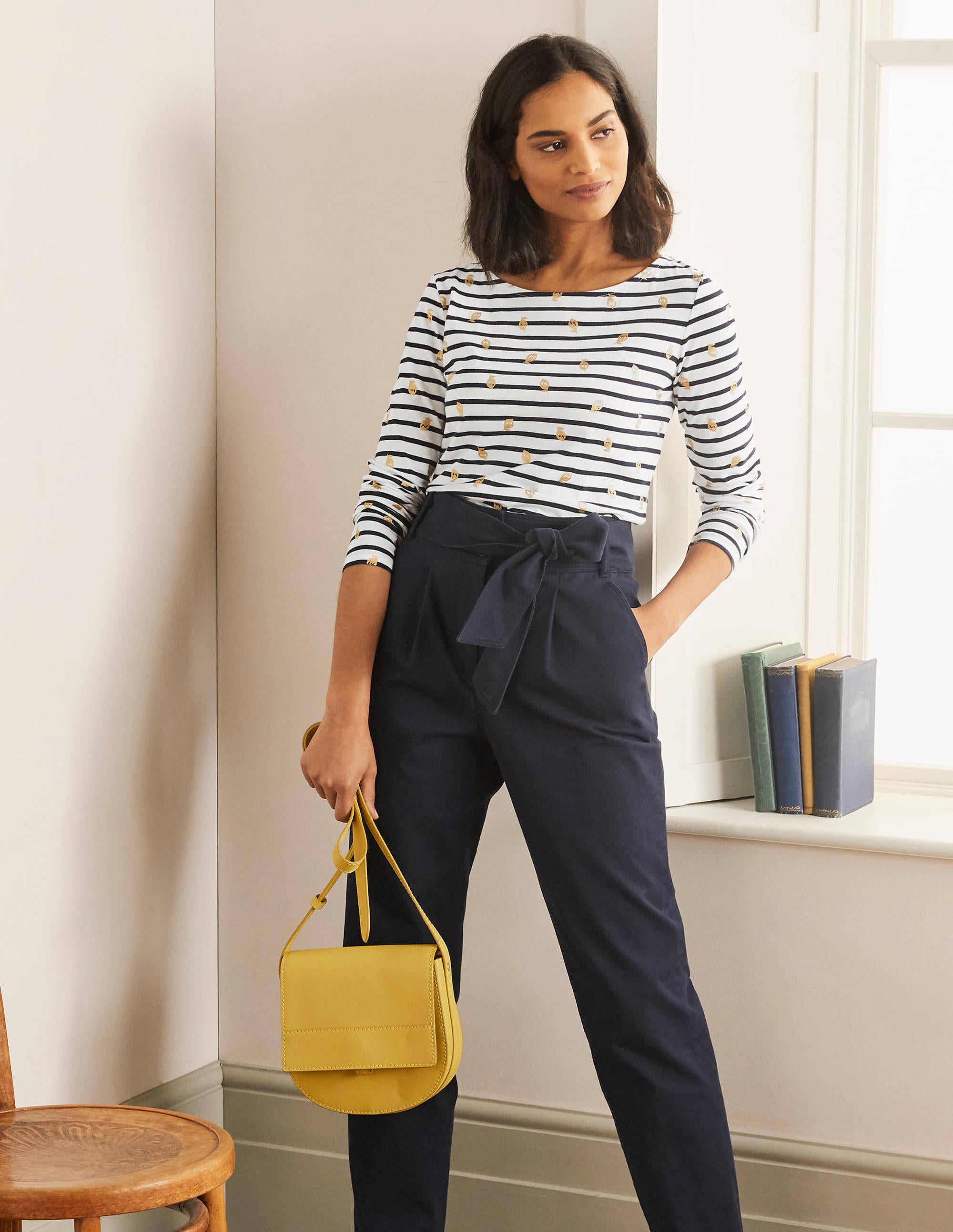 Langärmliges Bretonshirt-Naturweiß/Navy, Folienzitronen - Image 1