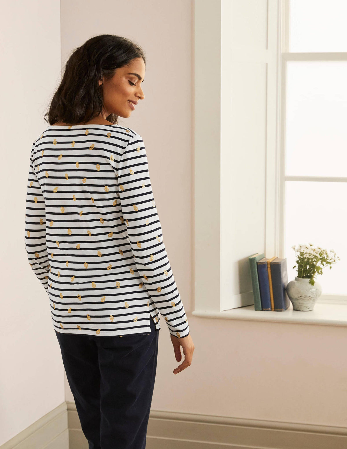 Langärmliges Bretonshirt-Naturweiß/Navy, Folienzitronen - Image 3