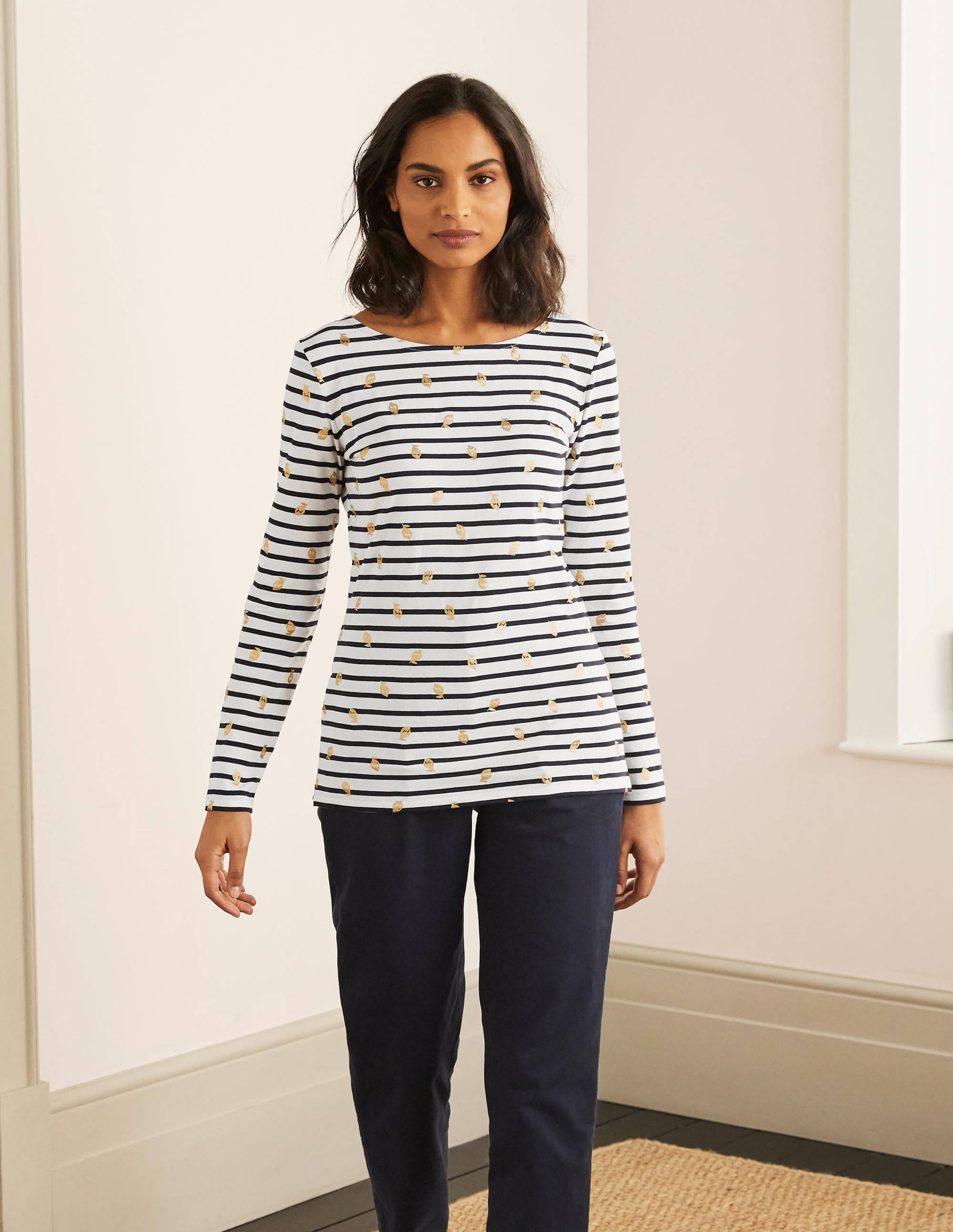 Langärmliges Bretonshirt-Naturweiß/Navy, Folienzitronen - Image 5