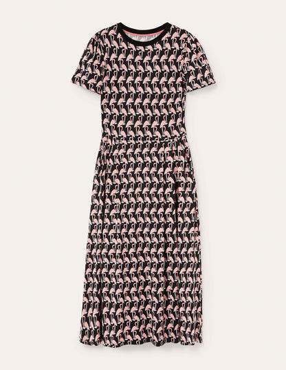 Lucinda Jersey Midi Dress-Black, Tropical Flamingo-5