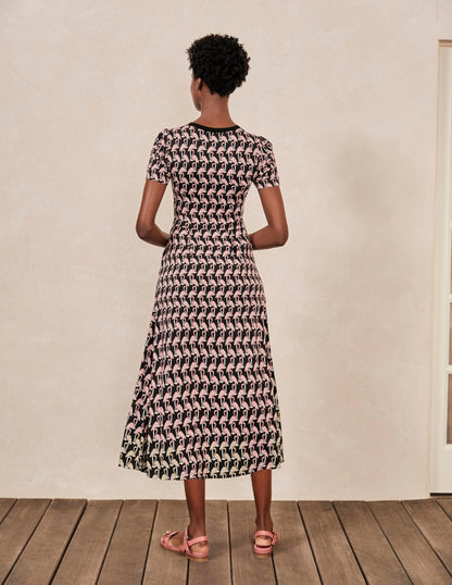 Lucinda Jersey Midi Dress-Black, Tropical Flamingo-3