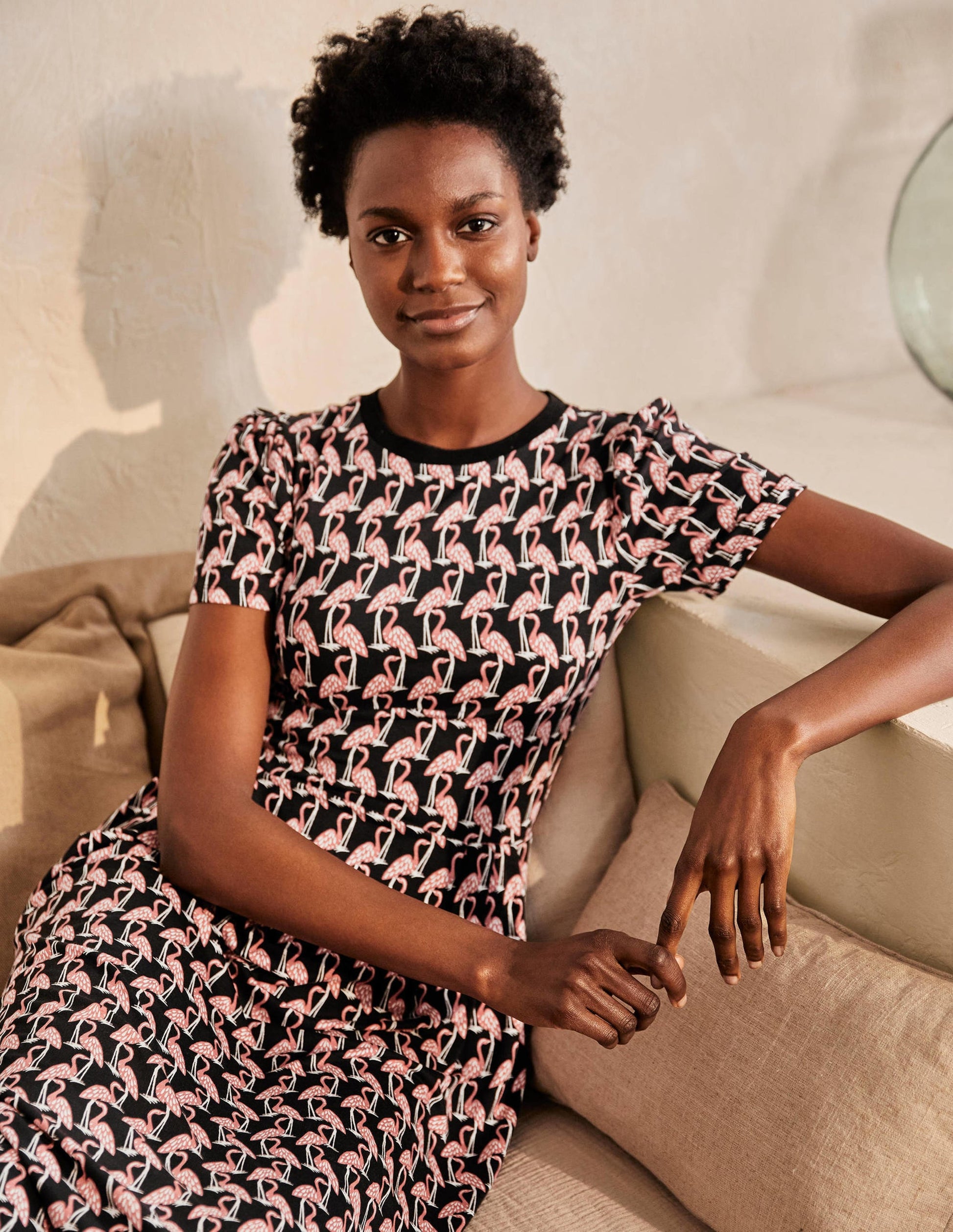 Lucinda Jersey Midi Dress-Black, Tropical Flamingo-4