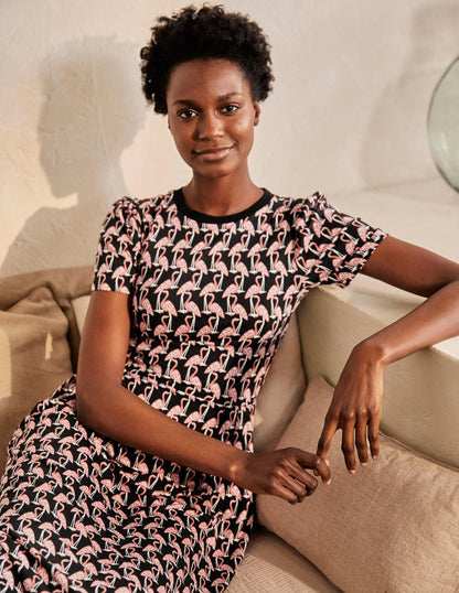 Lucinda Jersey Midi Dress-Black, Tropical Flamingo-4