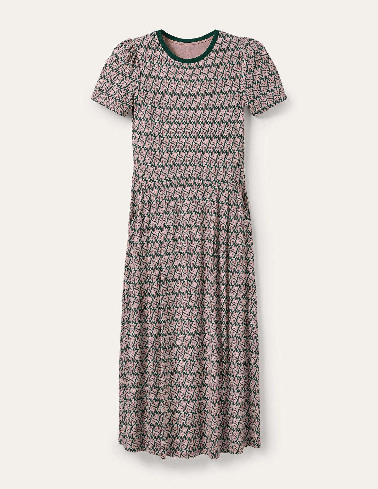Lucinda Jersey Midi Dress-Palm Leaf, Swaying Coral