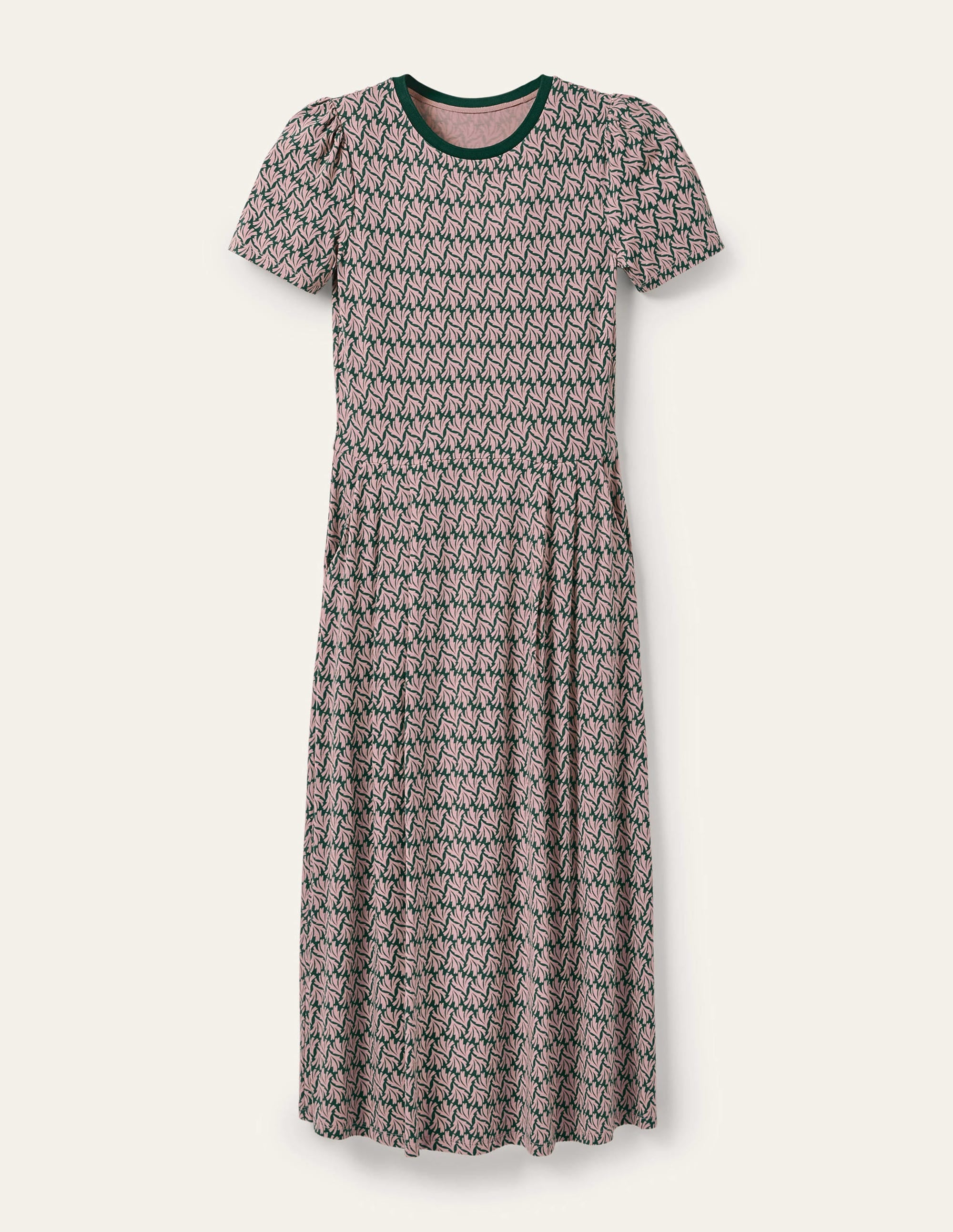 Lucinda Midikleid aus Jersey-Palmblattgrün, Schwingendes Korallenmuster - Image 5