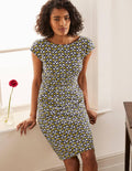 Robe Florrie en jersey-Chartreuse, éventail fleuri
