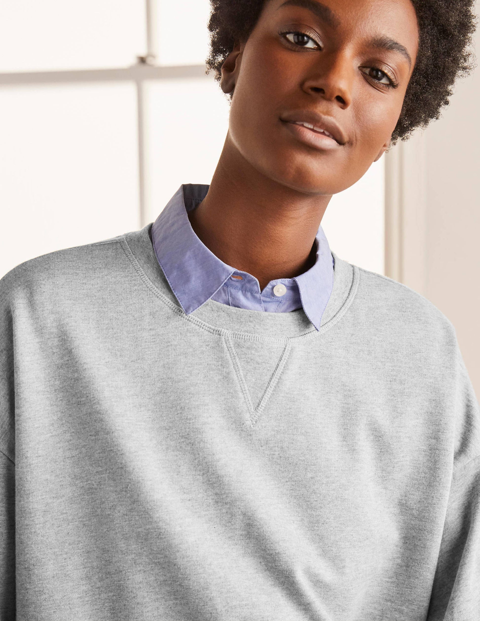 Kurz geschnittenes Sweatshirt-Grau Meliert-1