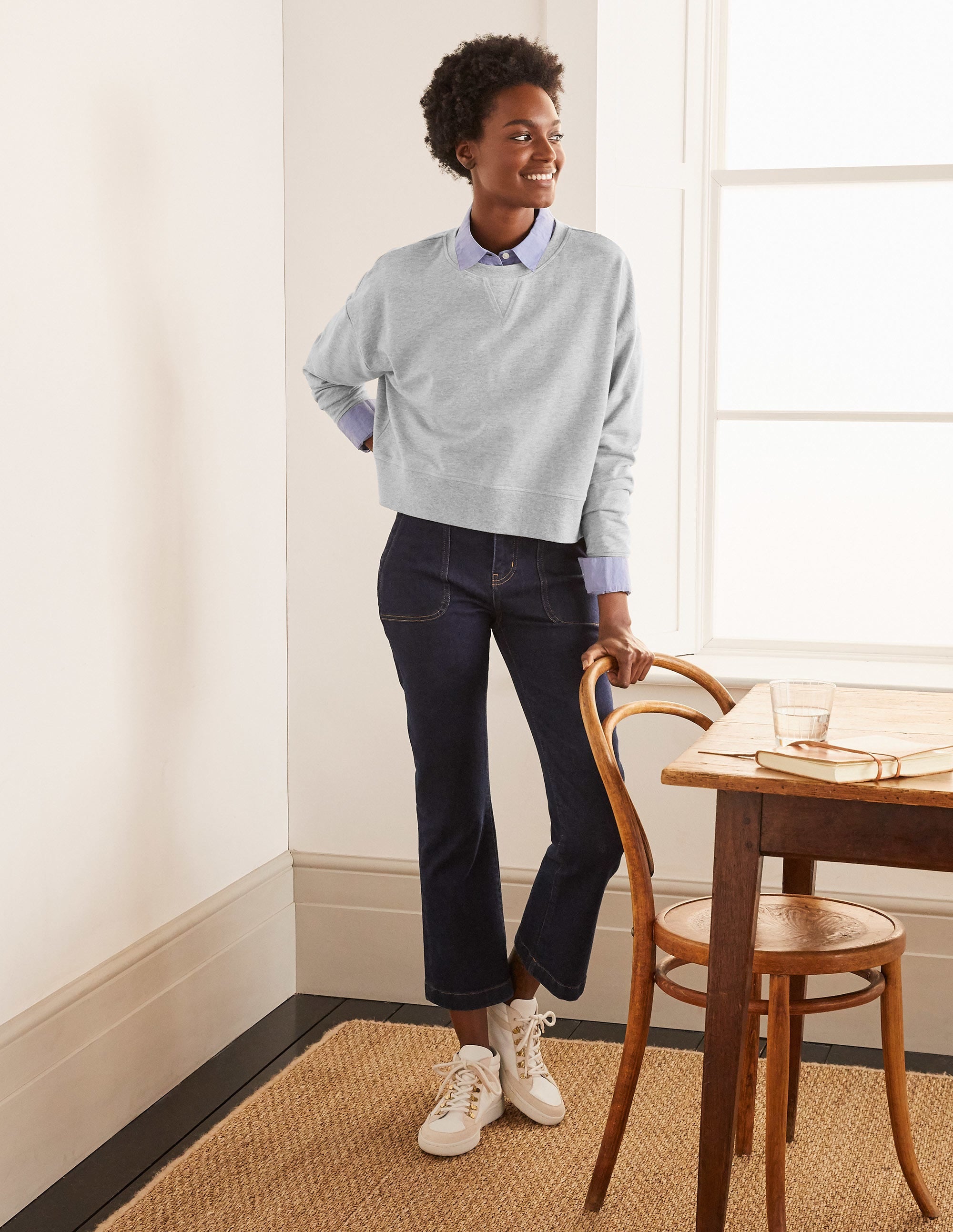 Kurz geschnittenes Sweatshirt-Grau Meliert - Image 2