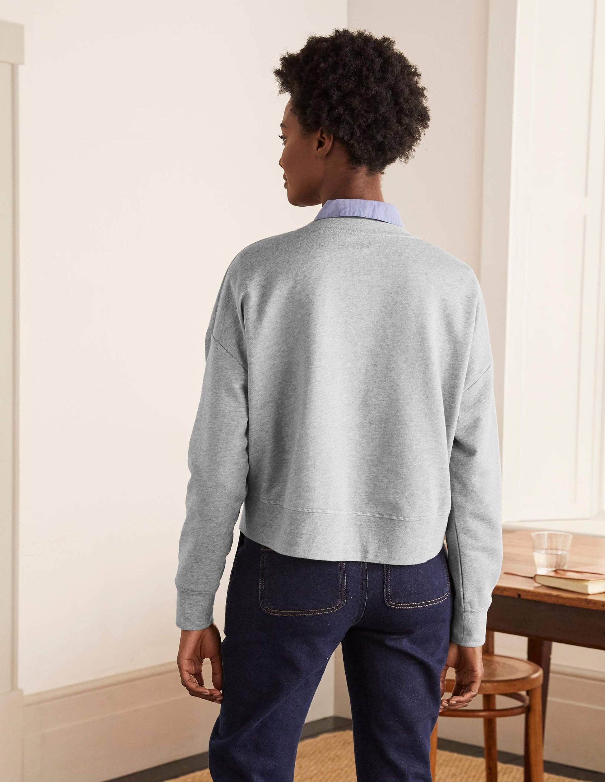 Kurz geschnittenes Sweatshirt-Grau Meliert-3