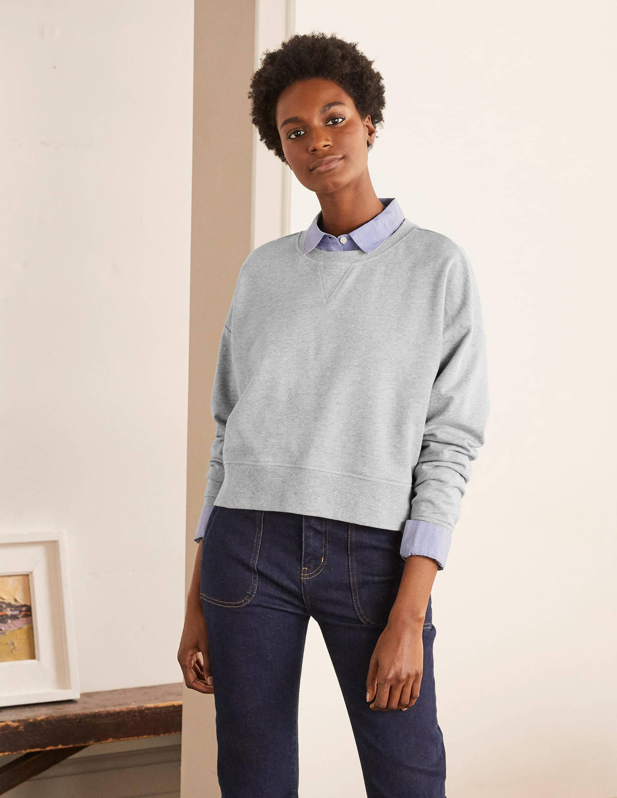 Kurz geschnittenes Sweatshirt-Grau Meliert - Image 5