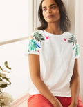 Lena Embroidered Jersey Tee-White, Multi Embroidery