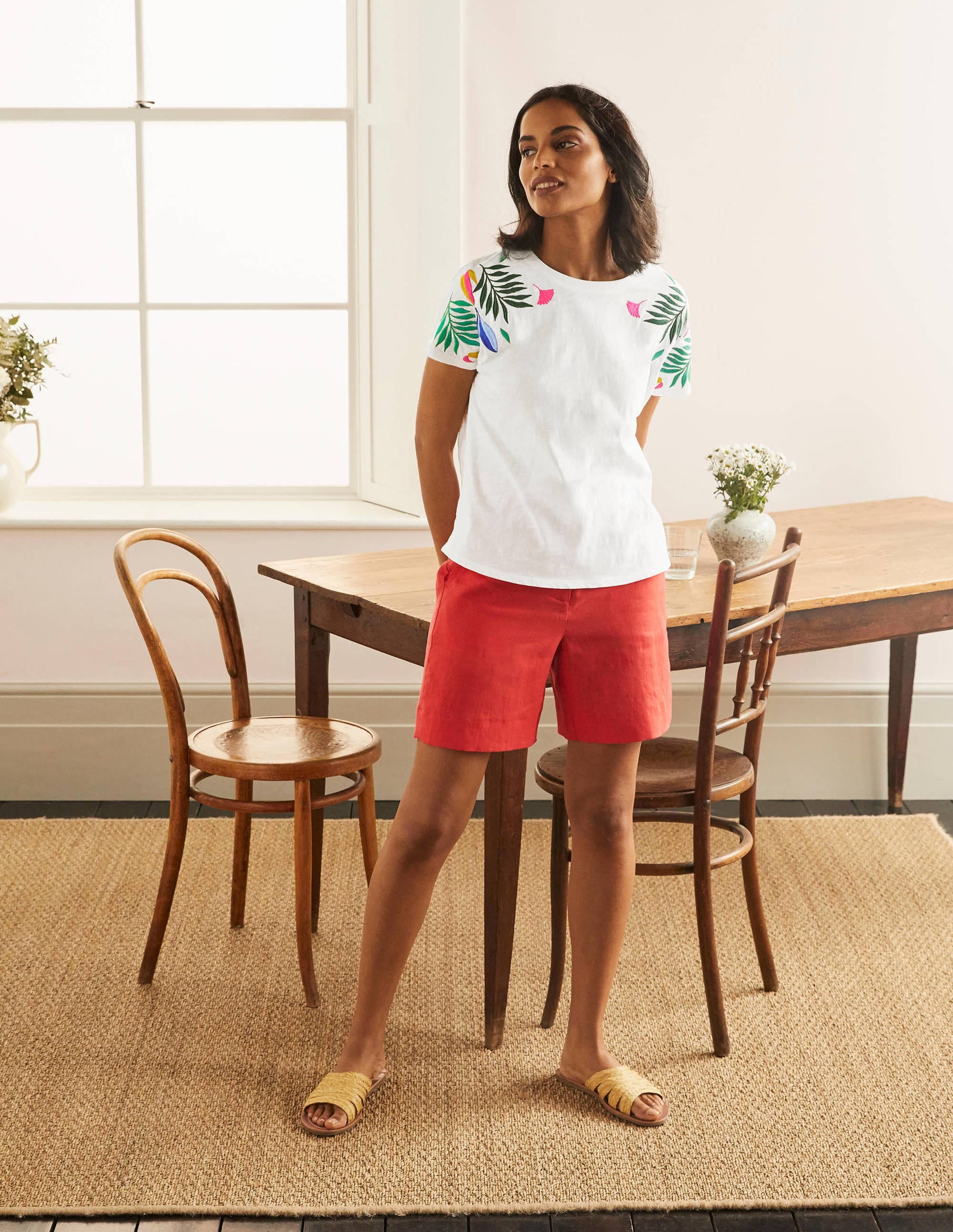 Lena Embroidered Jersey Tee-White, Multi Embroidery - Image 2