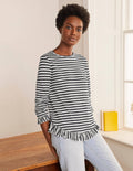 Top Dorothy en lin et jersey-Bleu marine/ivoire