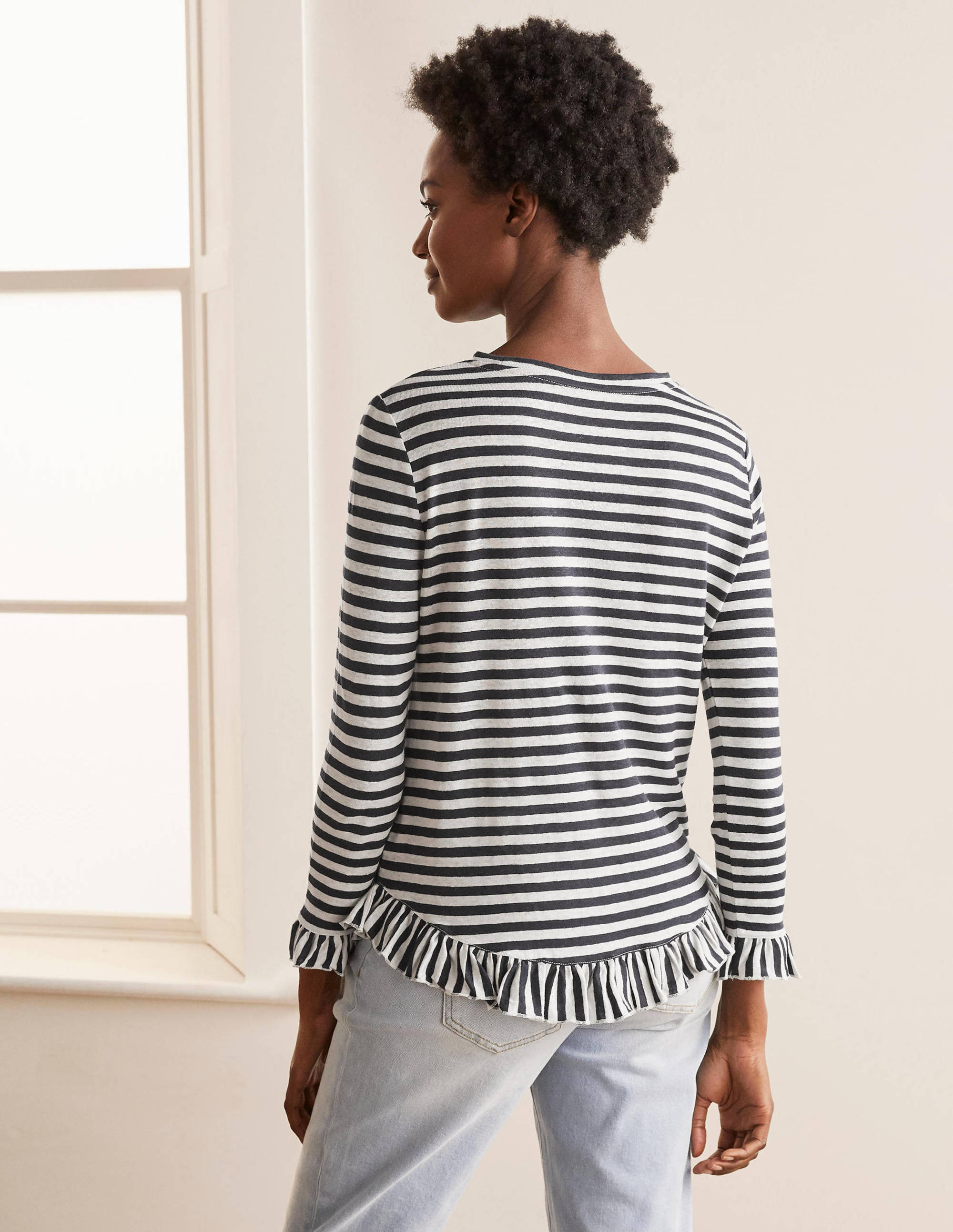 Top Dorothy en lin et jersey-Bleu marine/ivoire - Image 3