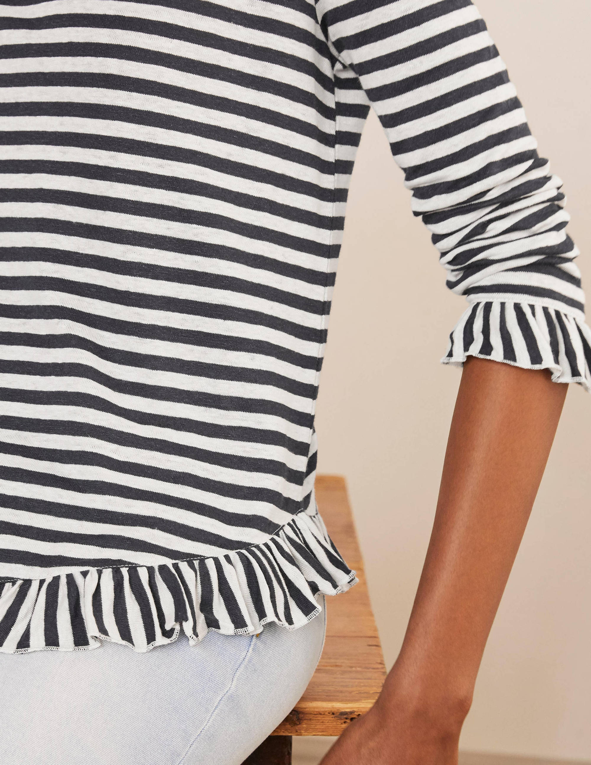Top Dorothy en lin et jersey-Bleu marine/ivoire - Image 4