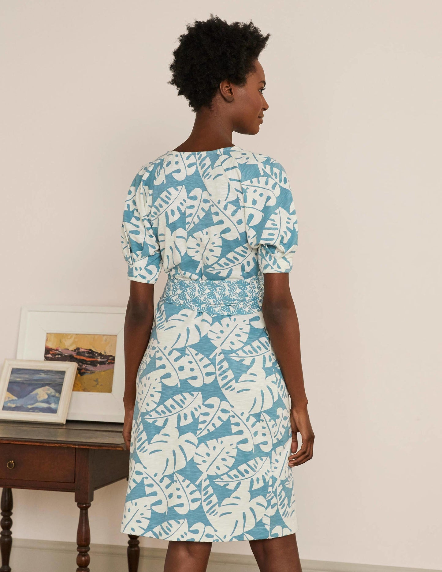 Amanda Belted Jersey Dress-Heritage Blue, Banana Leaf