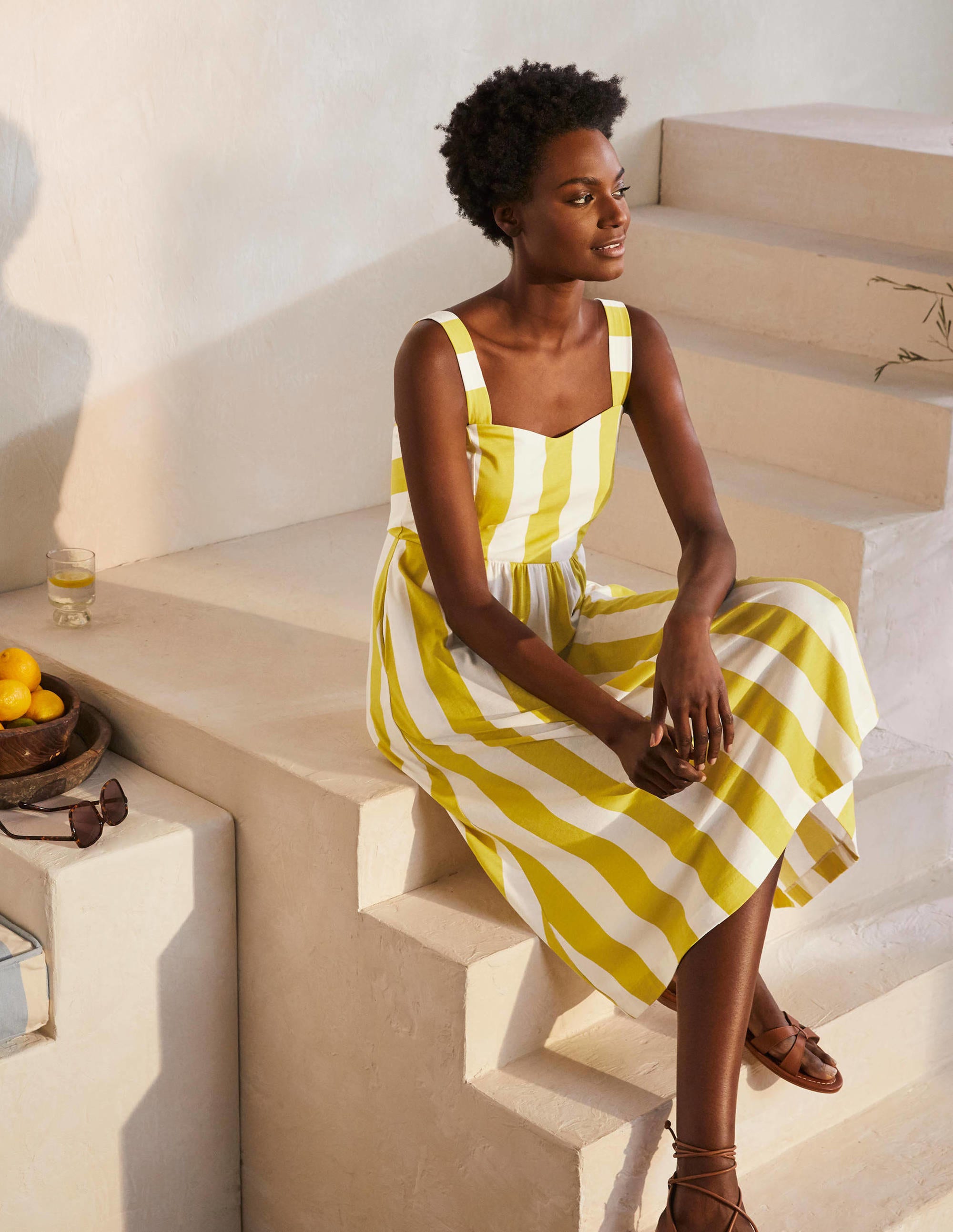 Robe Lucy rayée en jersey-Rayé ivoire chartreuse - Image 2