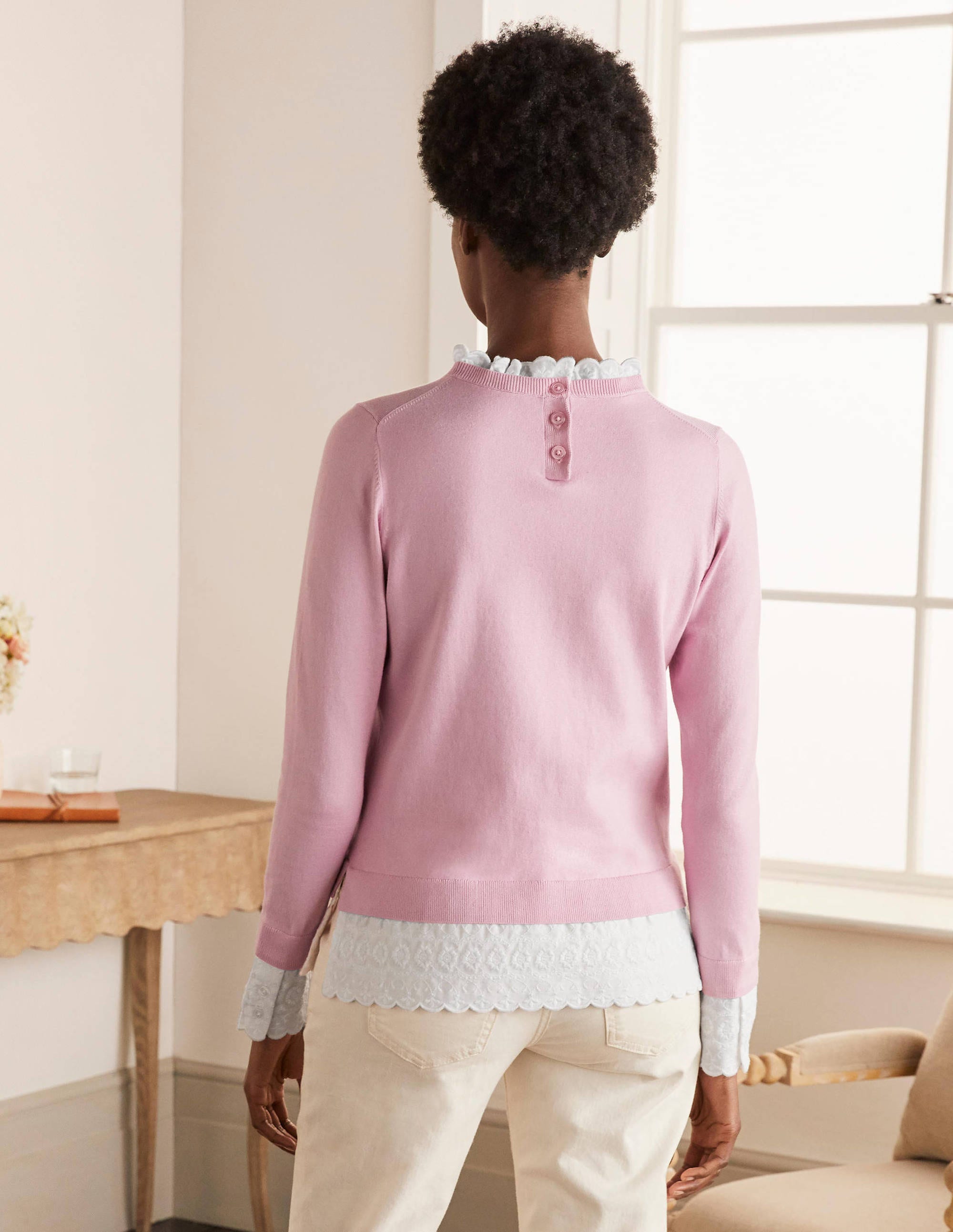 Pull Lauderdale volanté en coton-Pivoine tendre - Image 3